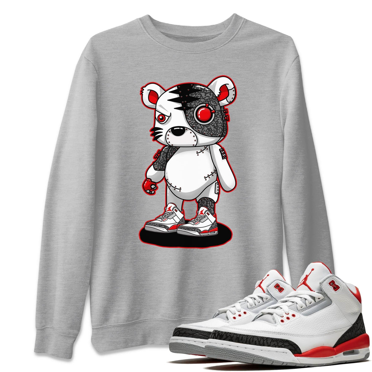 Jordan 3 Fire Red Sneaker Matching T-Shirt Cyborg Tiger Sneaker Tees Jordan 3 Fire Red Sneaker Release Tees Crew Neck Tees