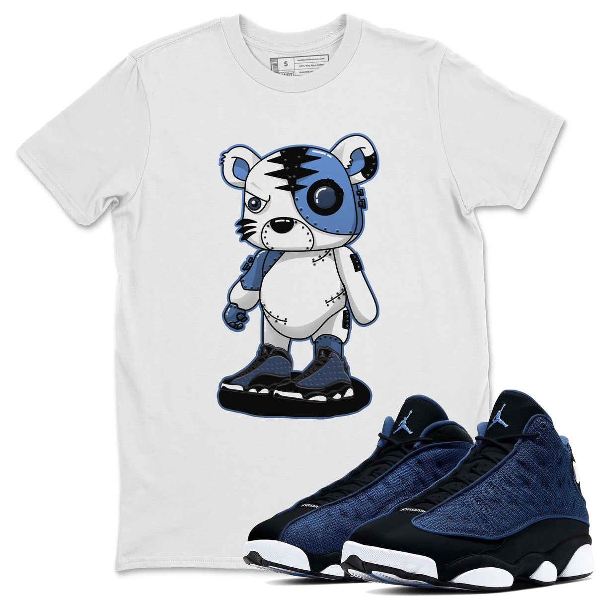Jordan 13 Brave Blue Sneaker Matching T-Shirt Cyborg Tiger Sneaker Tees Jordan 13 Brave Blue Sneaker Release Tees Crew Neck Tees