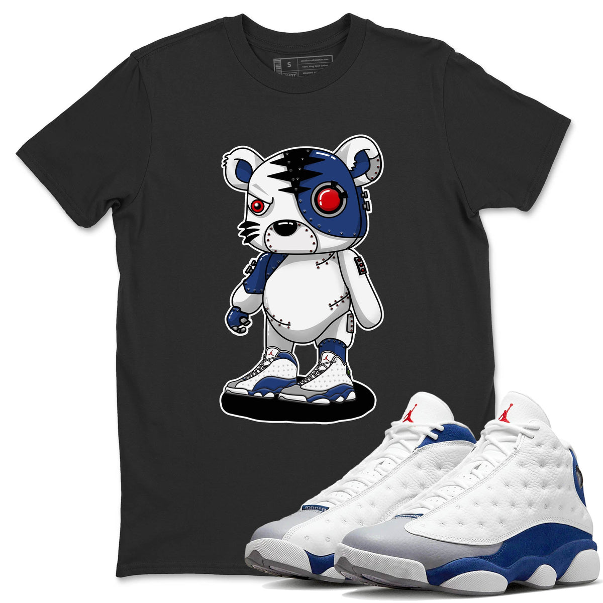 Jordan 13 French Blue Sneaker Matching T-Shirt Cyborg Tiger Sneaker Tees Jordan 13 French Blue Sneaker Release Tees Crew Neck Tees