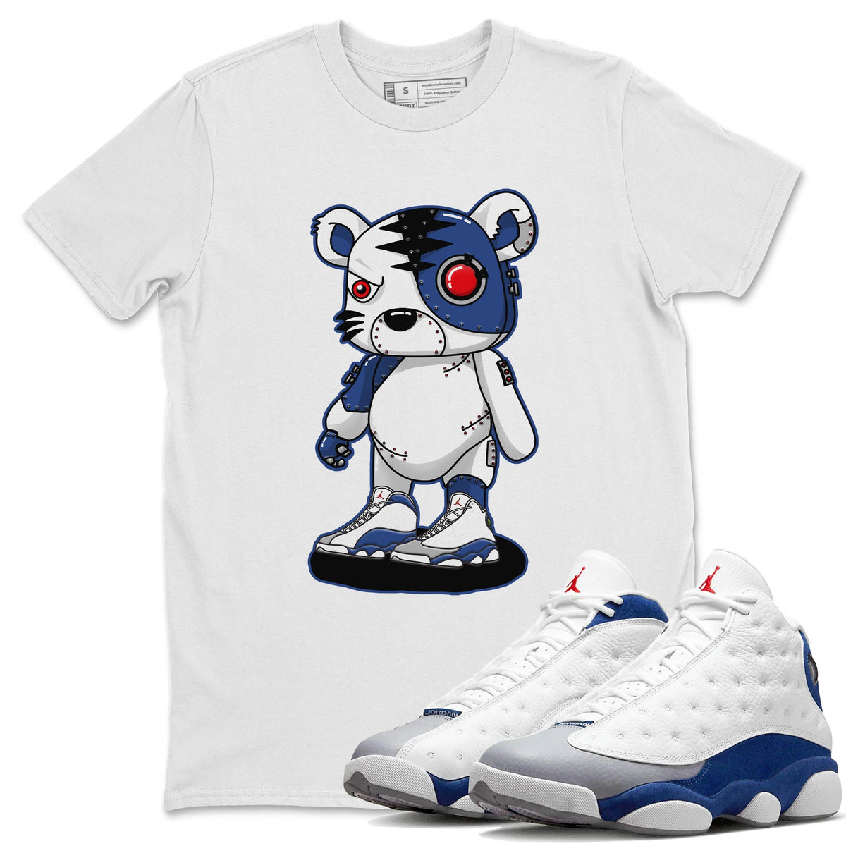 Jordan 13 French Blue Sneaker Matching T-Shirt Cyborg Tiger Sneaker Tees Jordan 13 French Blue Sneaker Release Tees Crew Neck Tees