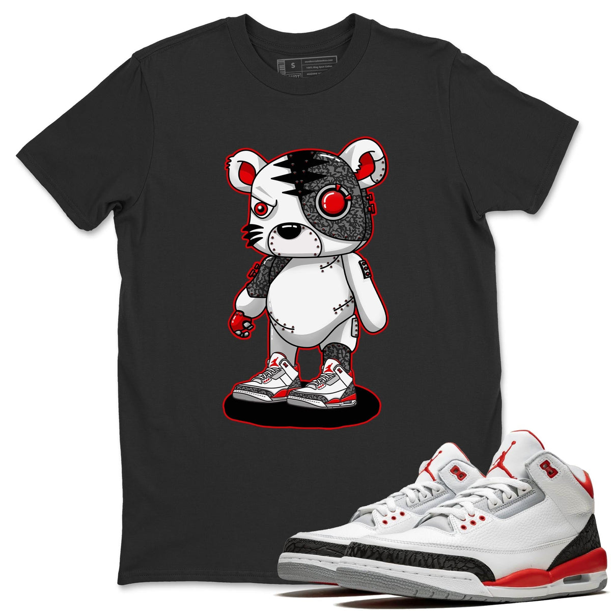 Jordan 3 Fire Red Sneaker Matching T-Shirt Cyborg Tiger Sneaker Tees Jordan 3 Fire Red Sneaker Release Tees Crew Neck Tees