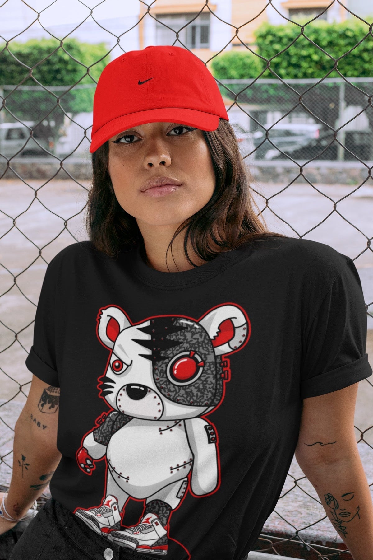 Jordan 3 Fire Red Sneaker Matching T-Shirt Cyborg Tiger Sneaker Tees Jordan 3 Fire Red Sneaker Release Tees Crew Neck Tees
