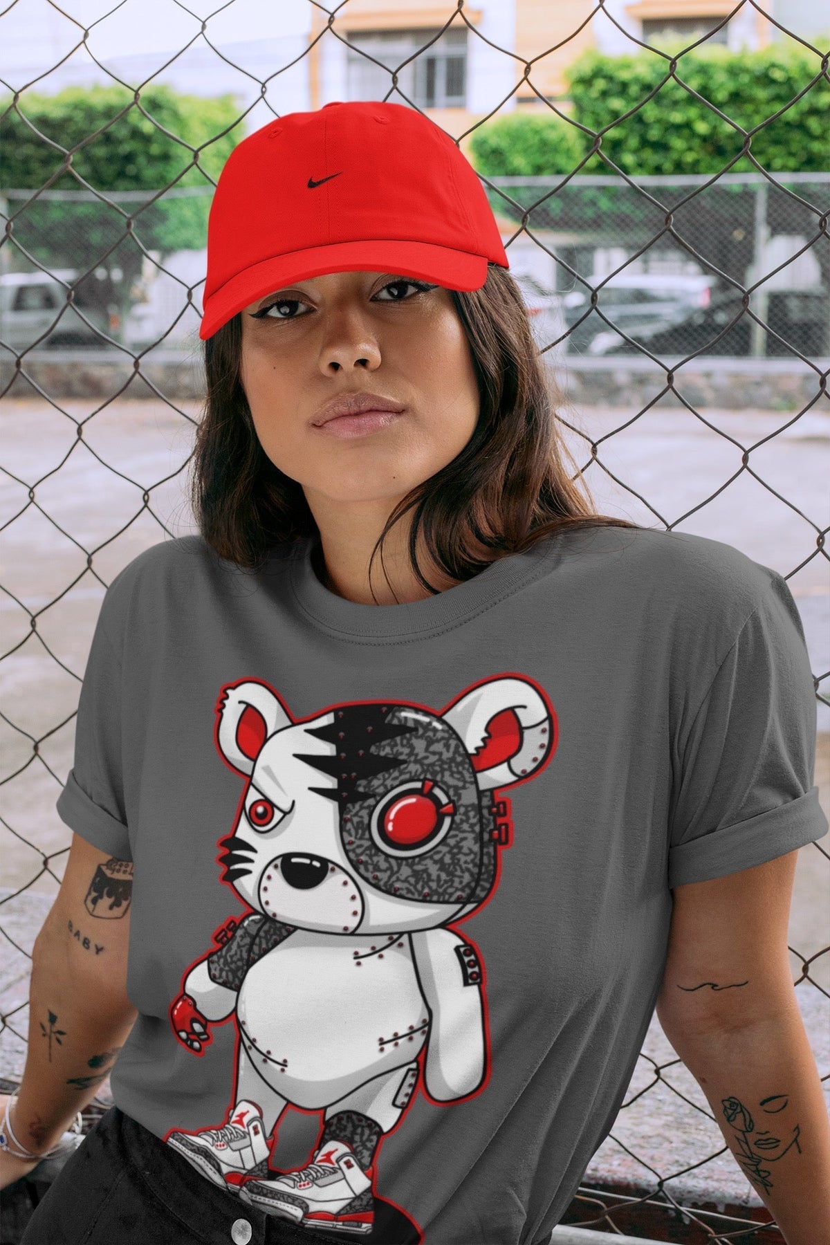 Jordan 3 Fire Red Sneaker Matching T-Shirt Cyborg Tiger Sneaker Tees Jordan 3 Fire Red Sneaker Release Tees Crew Neck Tees