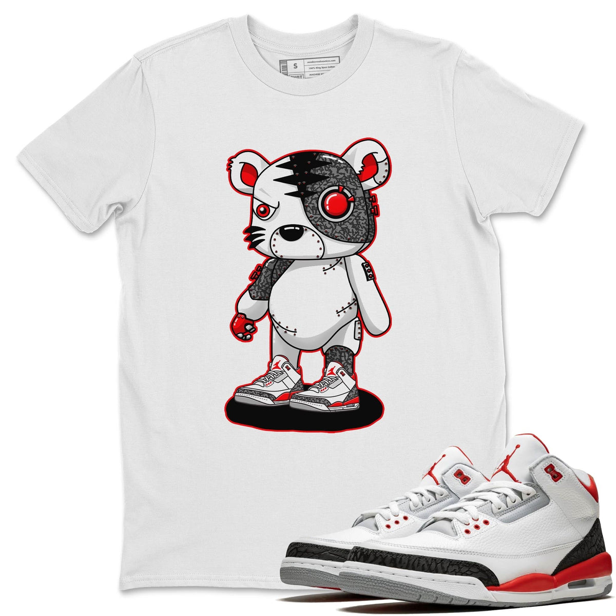 Jordan 3 Fire Red Sneaker Matching T-Shirt Cyborg Tiger Sneaker Tees Jordan 3 Fire Red Sneaker Release Tees Crew Neck Tees