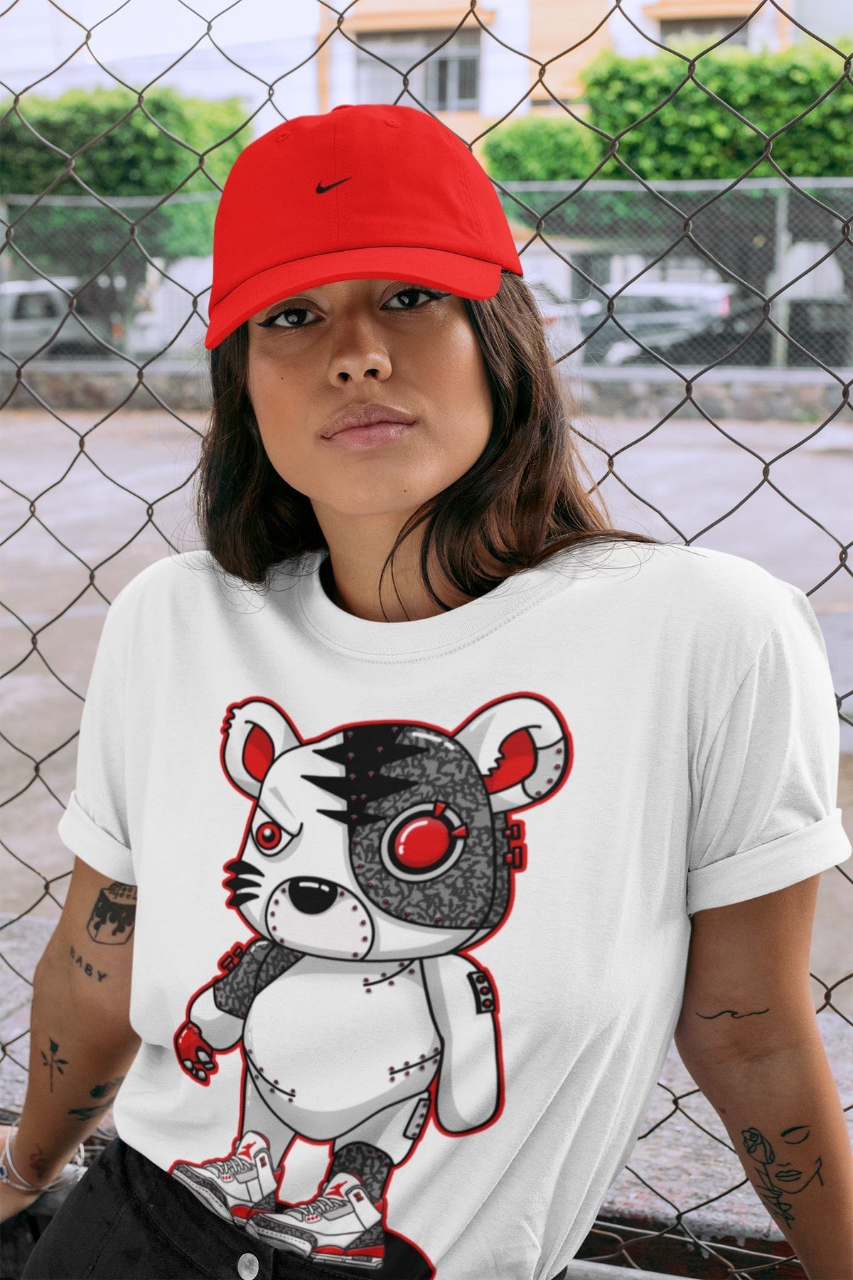 Jordan 3 Fire Red Sneaker Matching T-Shirt Cyborg Tiger Sneaker Tees Jordan 3 Fire Red Sneaker Release Tees Crew Neck Tees