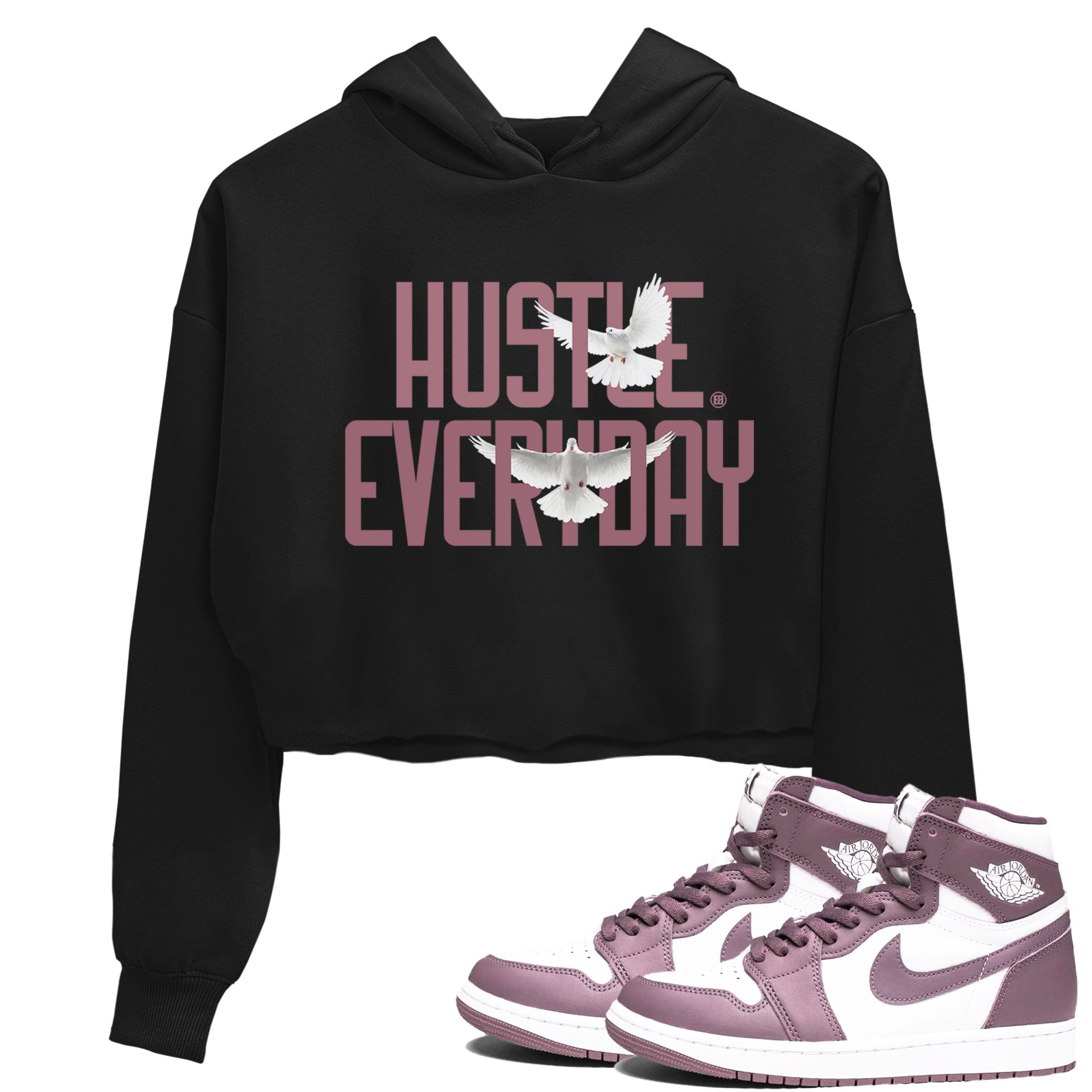 Air Jordan 1 High OG WMNS Mauve shirt to match jordans Daily Hustle crew neck streetwear t-shirt Air Jordan 1 Mauve Drip Gear Zone Black 1 Crop Sneaker Matching Tee