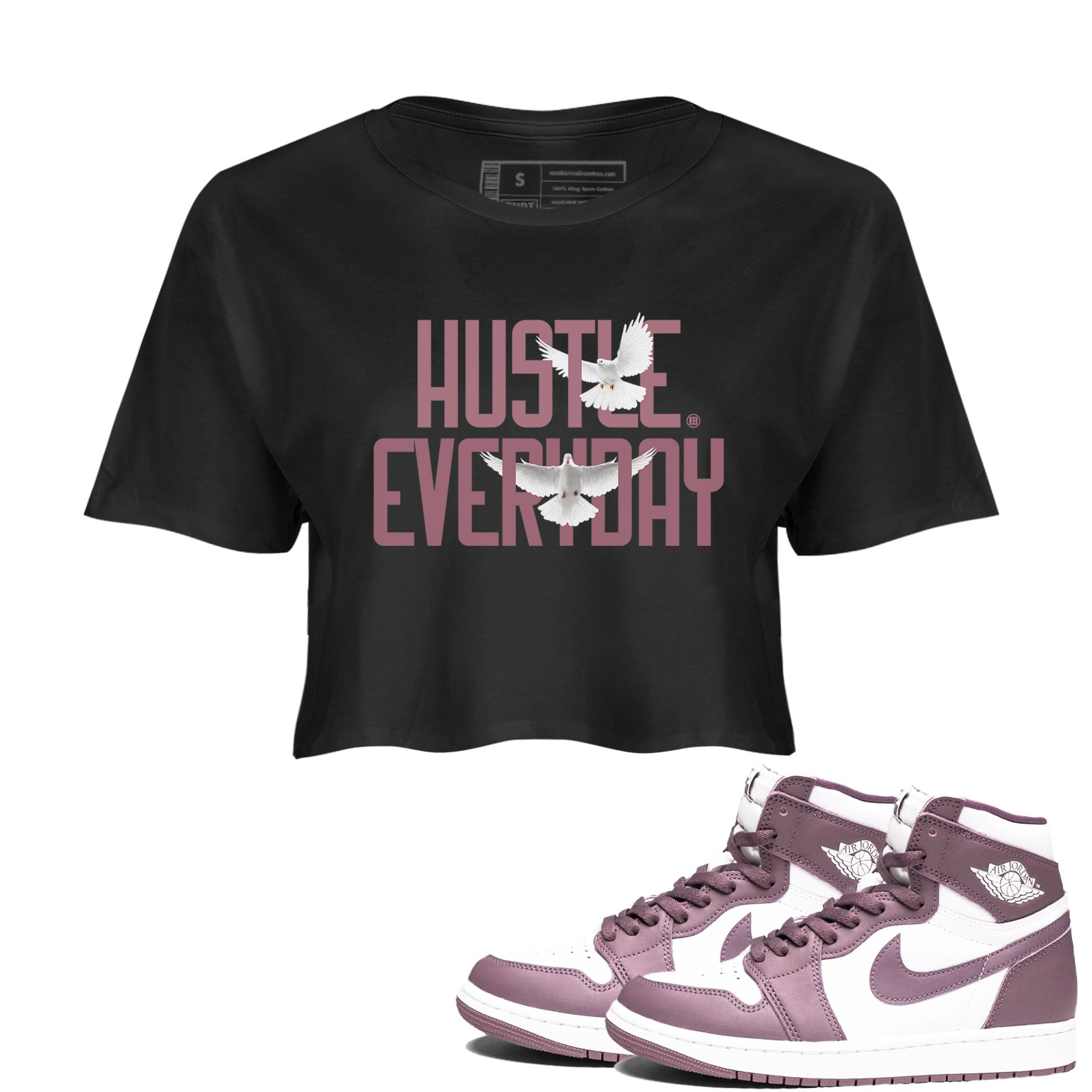 Air Jordan 1 High OG WMNS Mauve shirt to match jordans Daily Hustle crew neck streetwear t-shirt Air Jordan 1 Mauve Drip Gear Zone Black 1 Crop Sneaker Matching Tee
