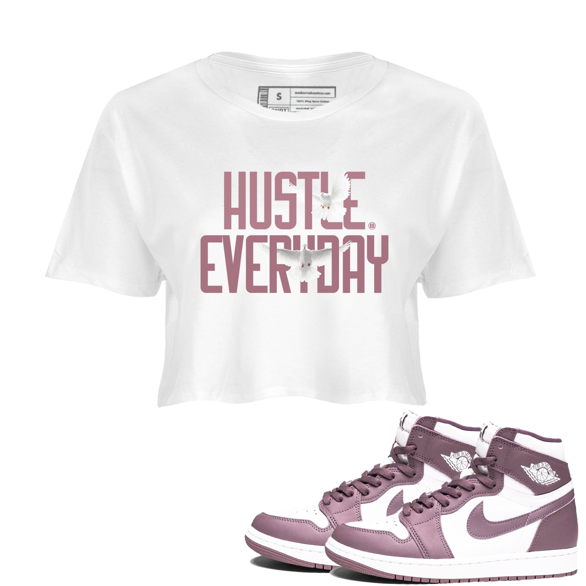 Air Jordan 1 High OG WMNS Mauve shirt to match jordans Daily Hustle crew neck streetwear t-shirt Air Jordan 1 Mauve Drip Gear Zone White 1 Crop Sneaker Matching Tee