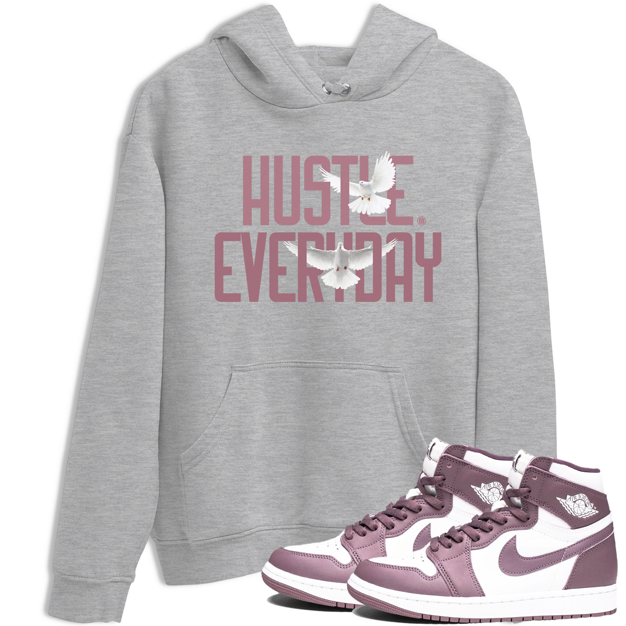 Air Jordan 1 High OG WMNS Mauve shirt to match jordans Daily Hustle crew neck streetwear t-shirt Air Jordan 1 Mauve Drip Gear Zone Unisex Heather Grey 1 Sneaker Matching Tee