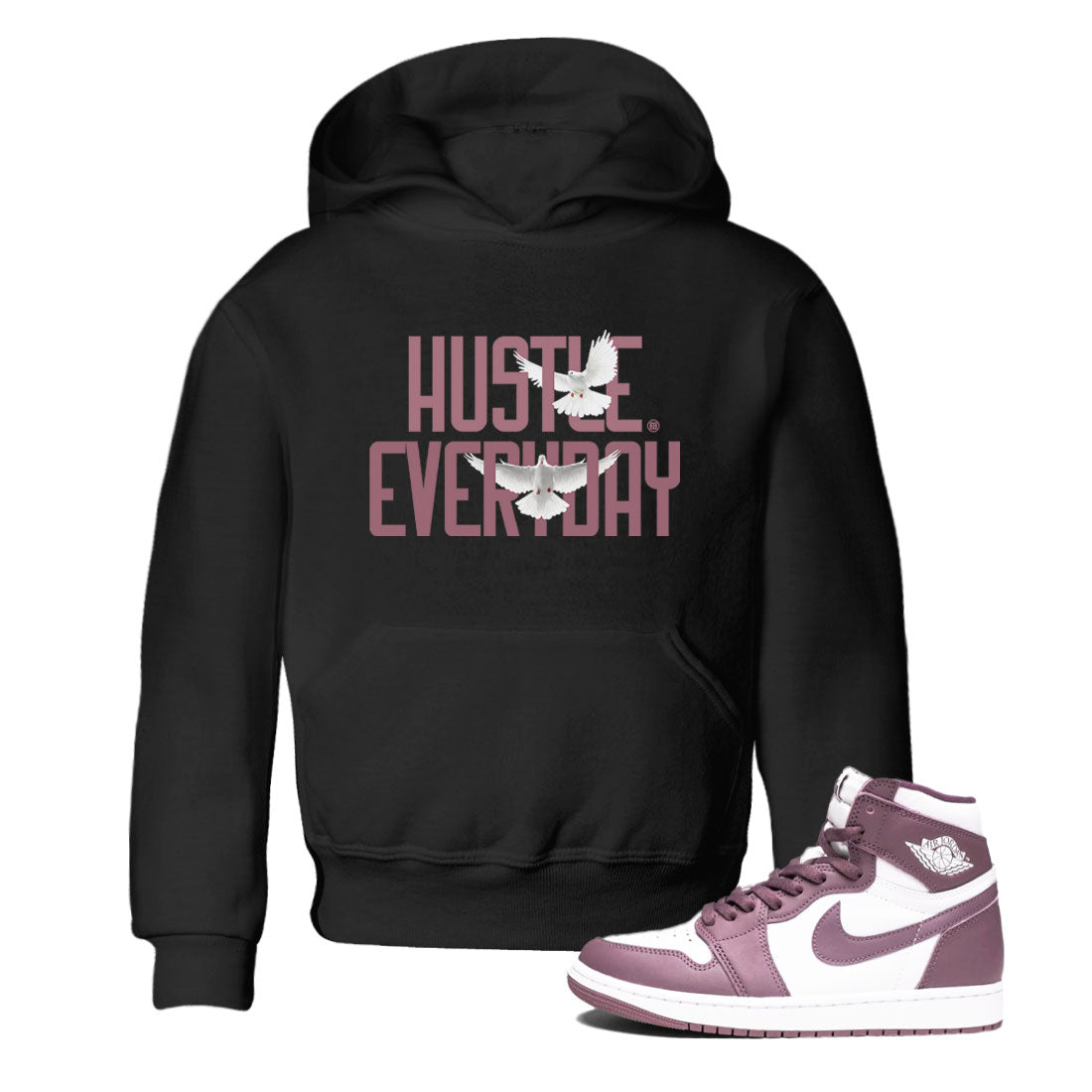 Air Jordan 1 High OG WMNS Mauve shirt to match jordans Daily Hustle crew neck streetwear t-shirt Air Jordan 1 Mauve Drip Gear Zone Baby Toddler Black 1 Sneaker Matching Tee