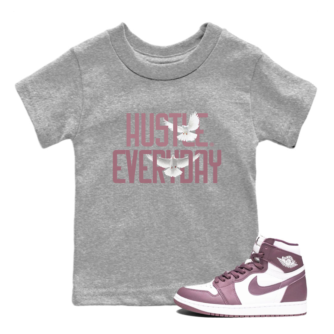 Air Jordan 1 High OG WMNS Mauve shirt to match jordans Daily Hustle crew neck streetwear t-shirt Air Jordan 1 Mauve Drip Gear Zone Baby Toddler Heather Grey 1 Sneaker Matching Tee