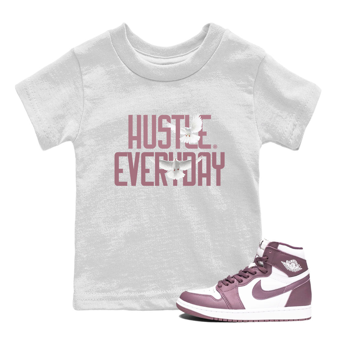 Air Jordan 1 High OG WMNS Mauve shirt to match jordans Daily Hustle crew neck streetwear t-shirt Air Jordan 1 Mauve Drip Gear Zone Baby Toddler White 1 Sneaker Matching Tee