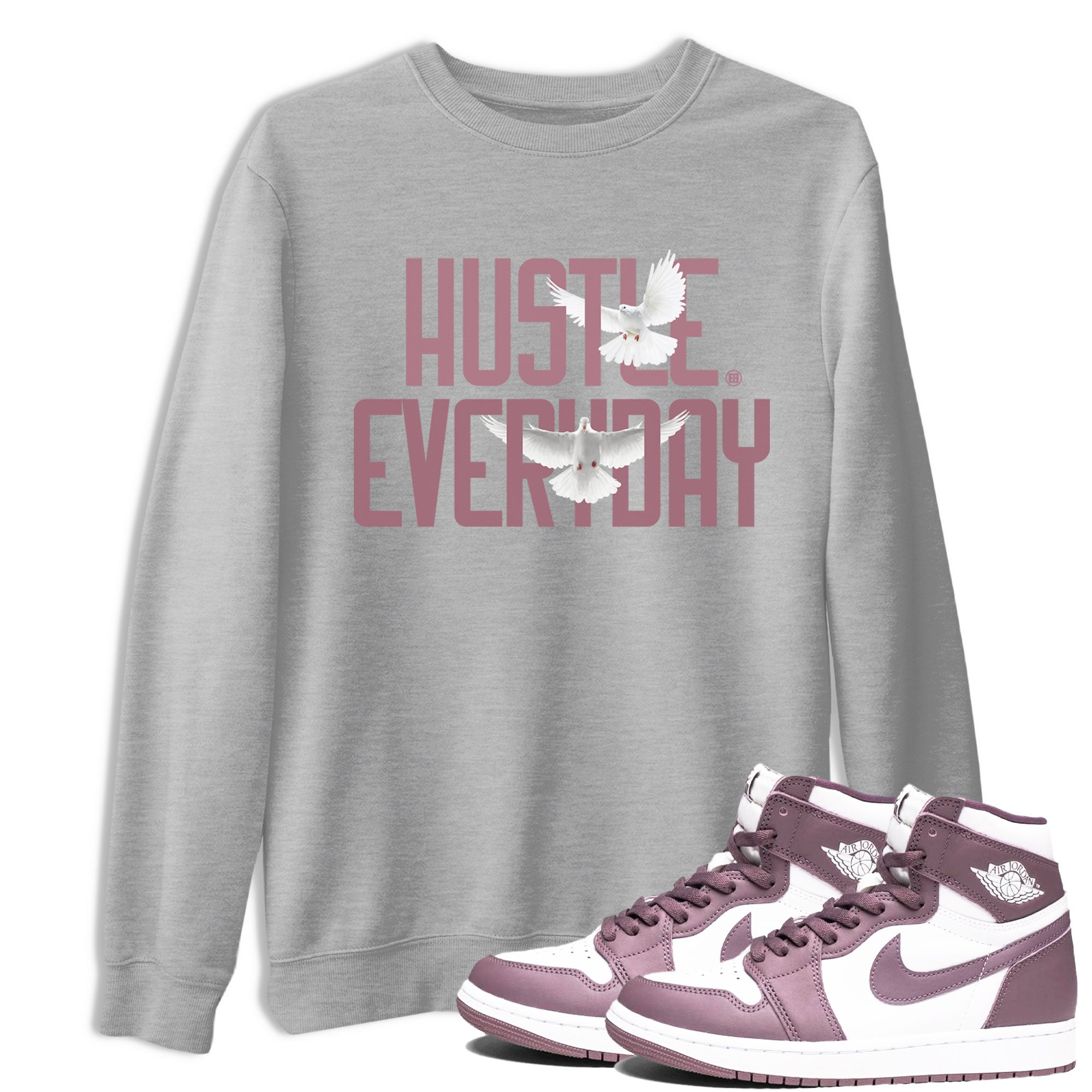 Air Jordan 1 High OG WMNS Mauve shirt to match jordans Daily Hustle crew neck streetwear t-shirt Air Jordan 1 Mauve Drip Gear Zone Unisex Heather Grey 1 Sneaker Matching Tee
