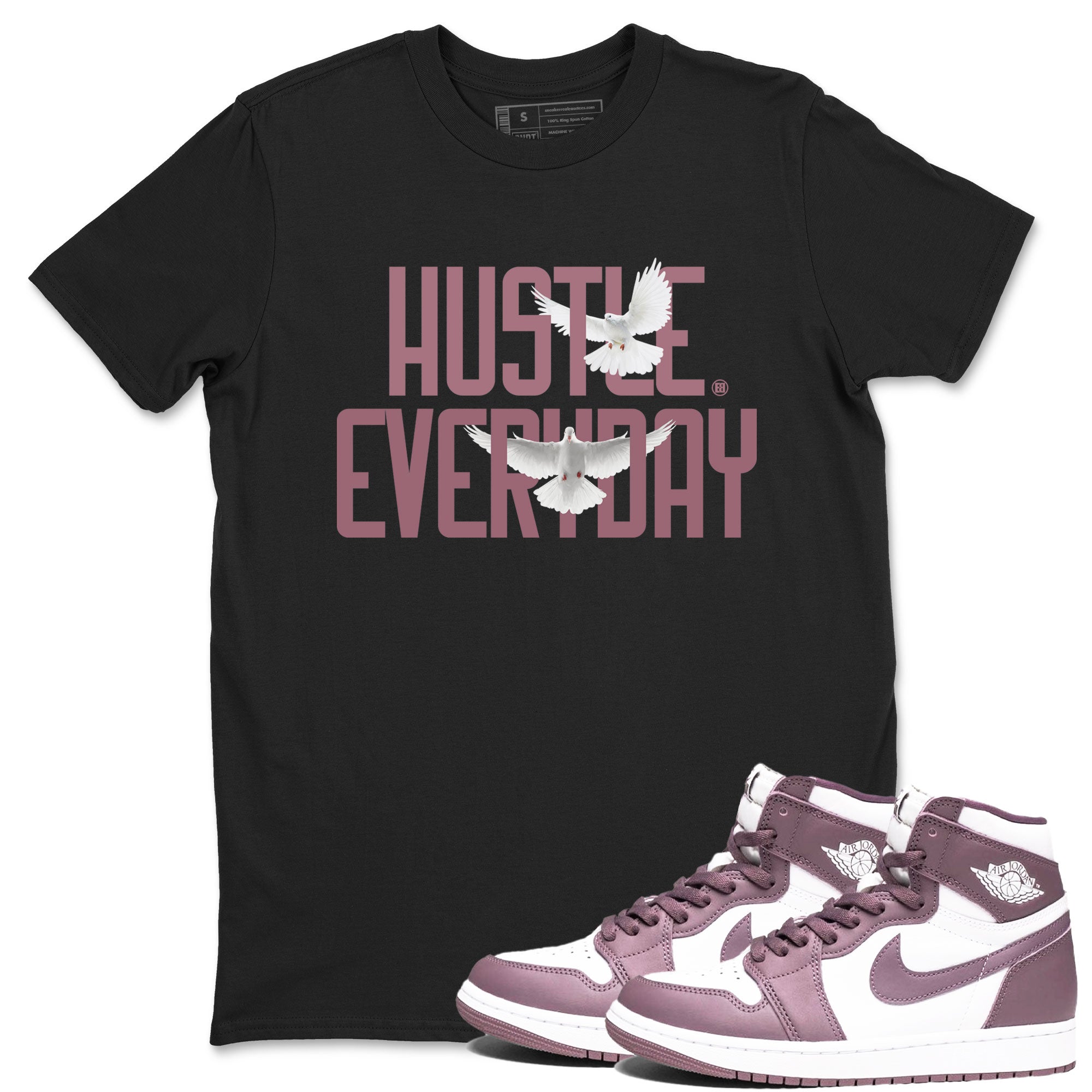 Air Jordan 1 High OG WMNS Mauve shirt to match jordans Daily Hustle crew neck streetwear t-shirt Air Jordan 1 Mauve Drip Gear Zone Unisex Black 1 Sneaker Matching Tee