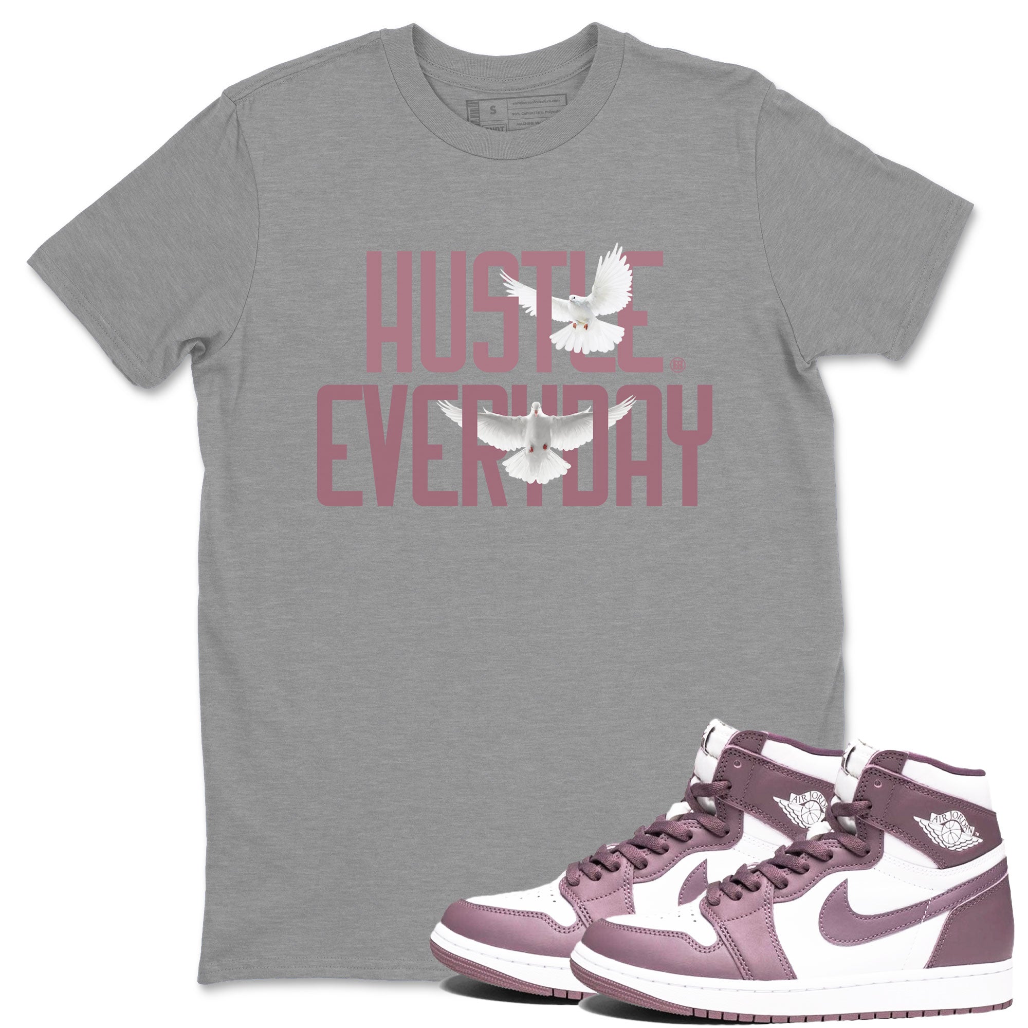 Air Jordan 1 High OG WMNS Mauve shirt to match jordans Daily Hustle crew neck streetwear t-shirt Air Jordan 1 Mauve Drip Gear Zone Unisex Heather Grey 1 Sneaker Matching Tee