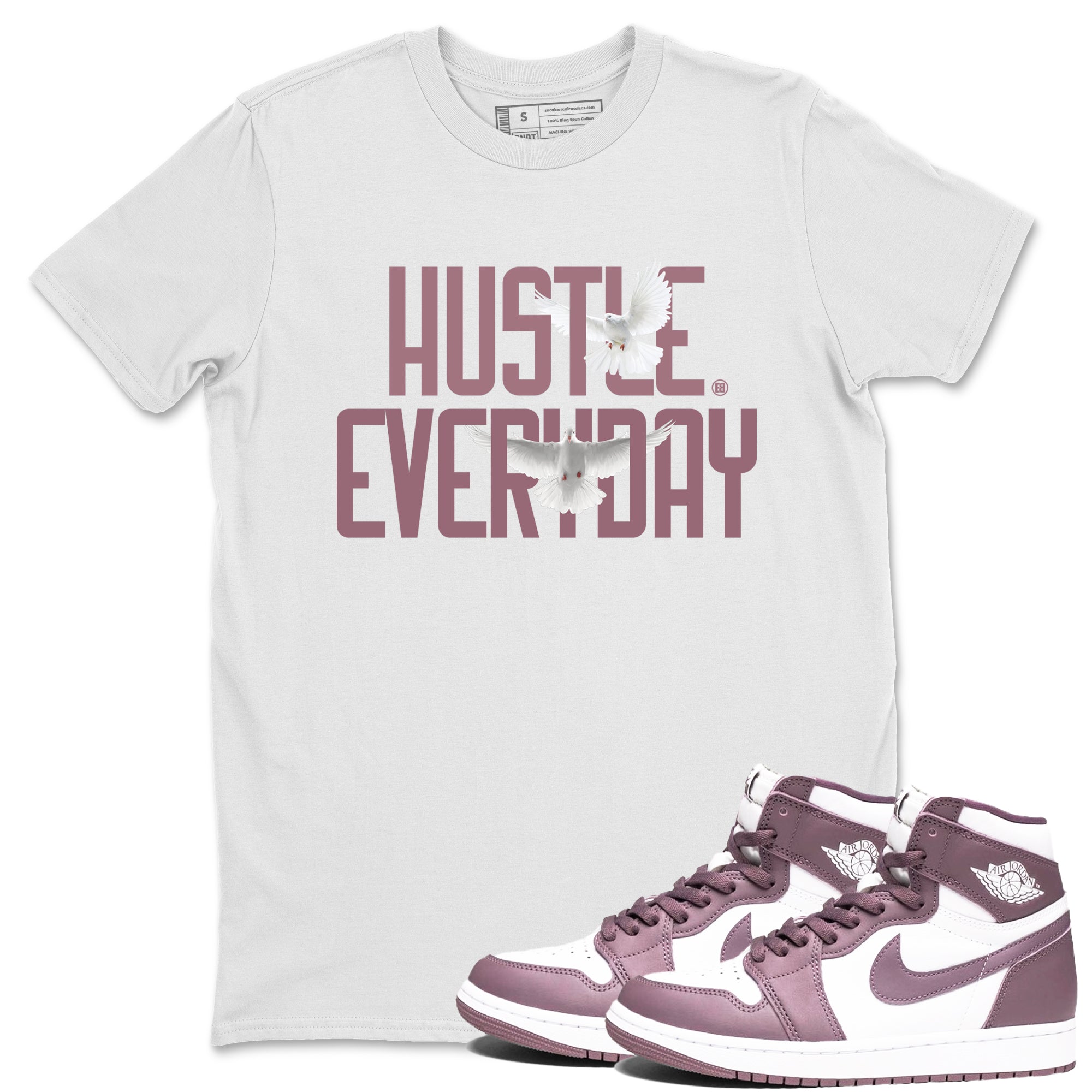 Air Jordan 1 High OG WMNS Mauve shirt to match jordans Daily Hustle crew neck streetwear t-shirt Air Jordan 1 Mauve Drip Gear Zone Unisex White 1 Sneaker Matching Tee