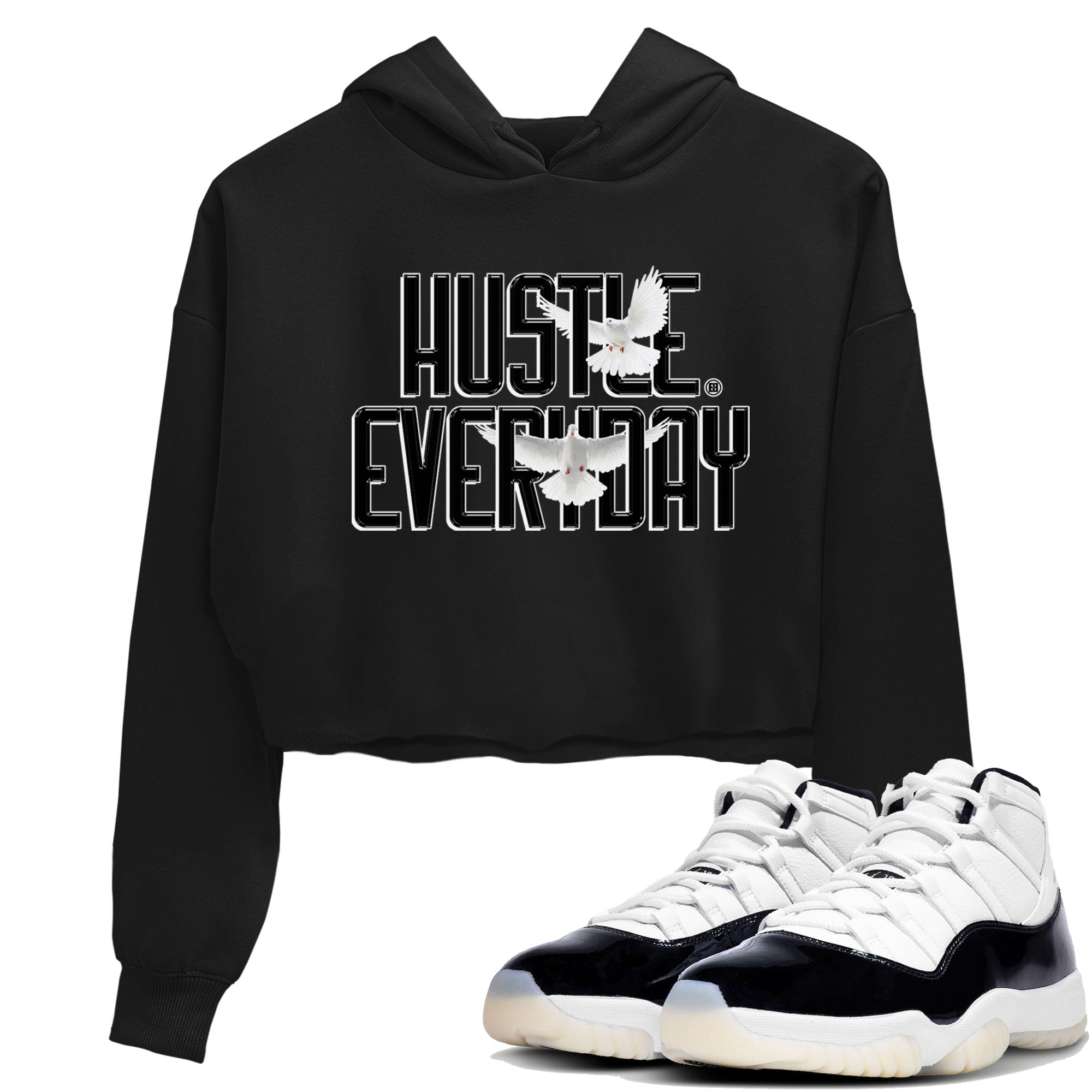AJ11 Gratitude sneaker shirt to match jordans Daily Hustle sneaker tees Air Jordan 11 Gratitude Drip Gear Zone Black 1 Crop T-Shirt