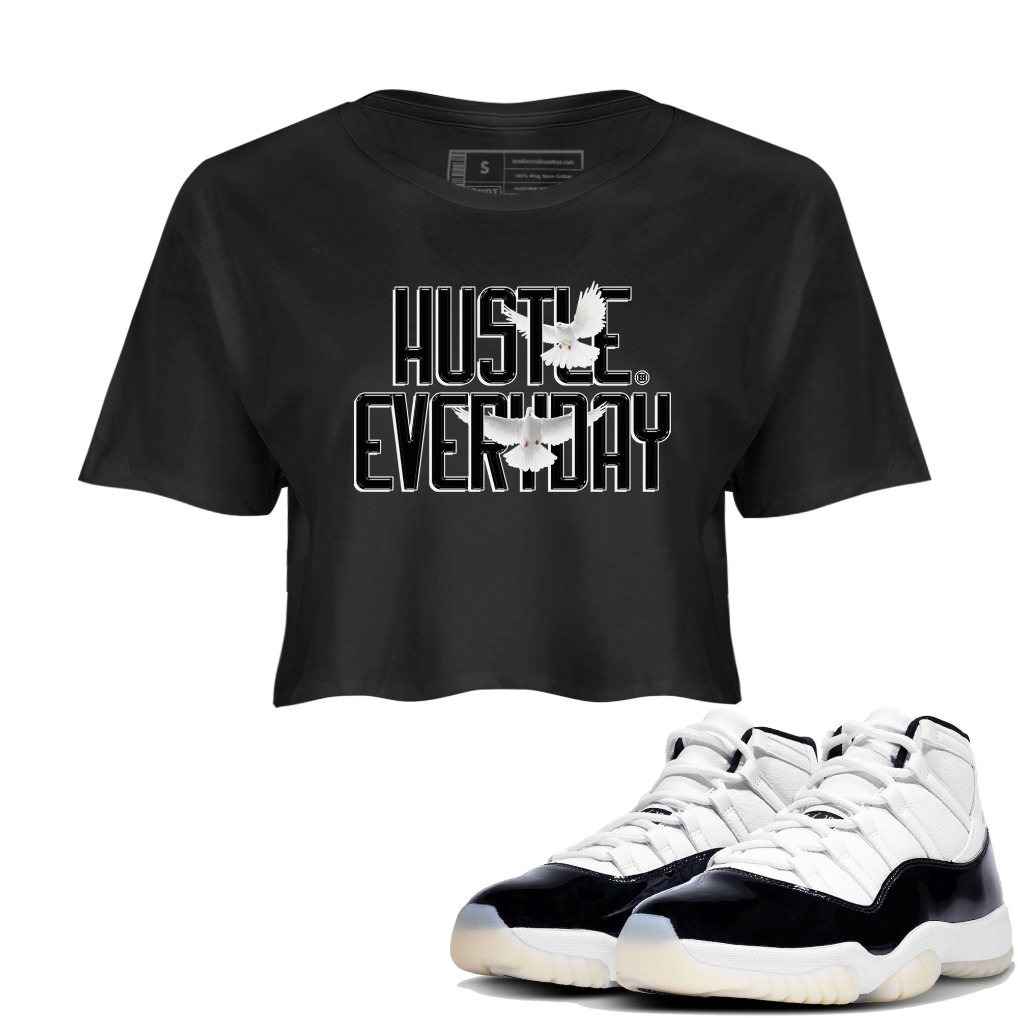 AJ11 Gratitude sneaker shirt to match jordans Daily Hustle sneaker tees Air Jordan 11 Gratitude Drip Gear Zone Black 1 Crop T-Shirt