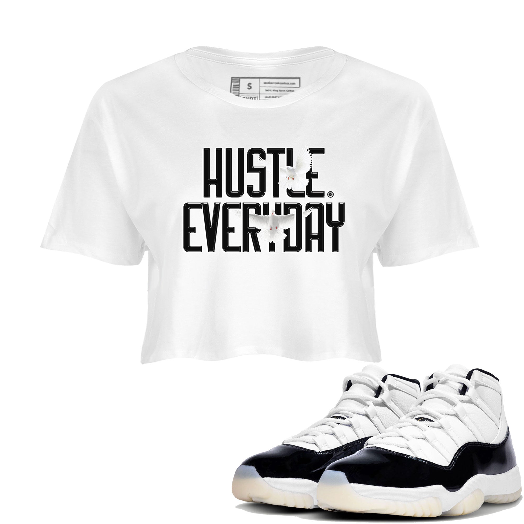 AJ11 Gratitude sneaker shirt to match jordans Daily Hustle sneaker tees Air Jordan 11 Gratitude Drip Gear Zone White 1 Crop T-Shirt