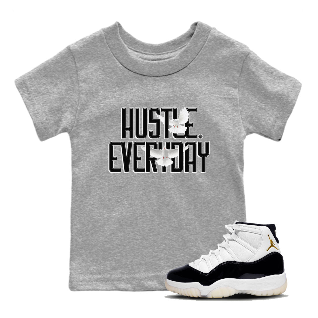 AJ11 Gratitude sneaker shirt to match jordans Daily Hustle sneaker tees Air Jordan 11 Gratitude Drip Gear Zone Baby Toddler Heather Grey 1 T-Shirt