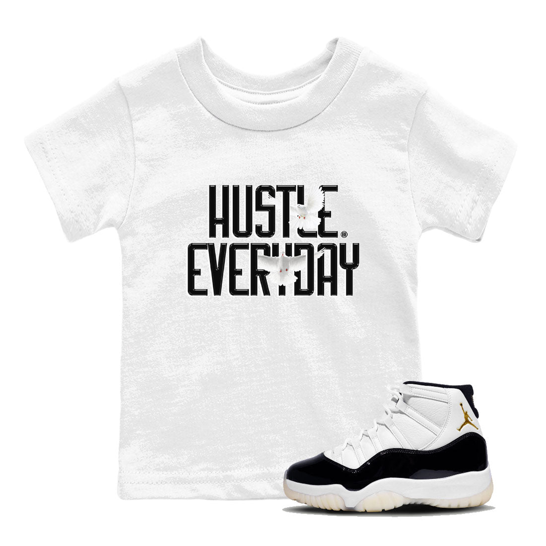 AJ11 Gratitude sneaker shirt to match jordans Daily Hustle sneaker tees Air Jordan 11 Gratitude Drip Gear Zone Baby Toddler White 1 T-Shirt