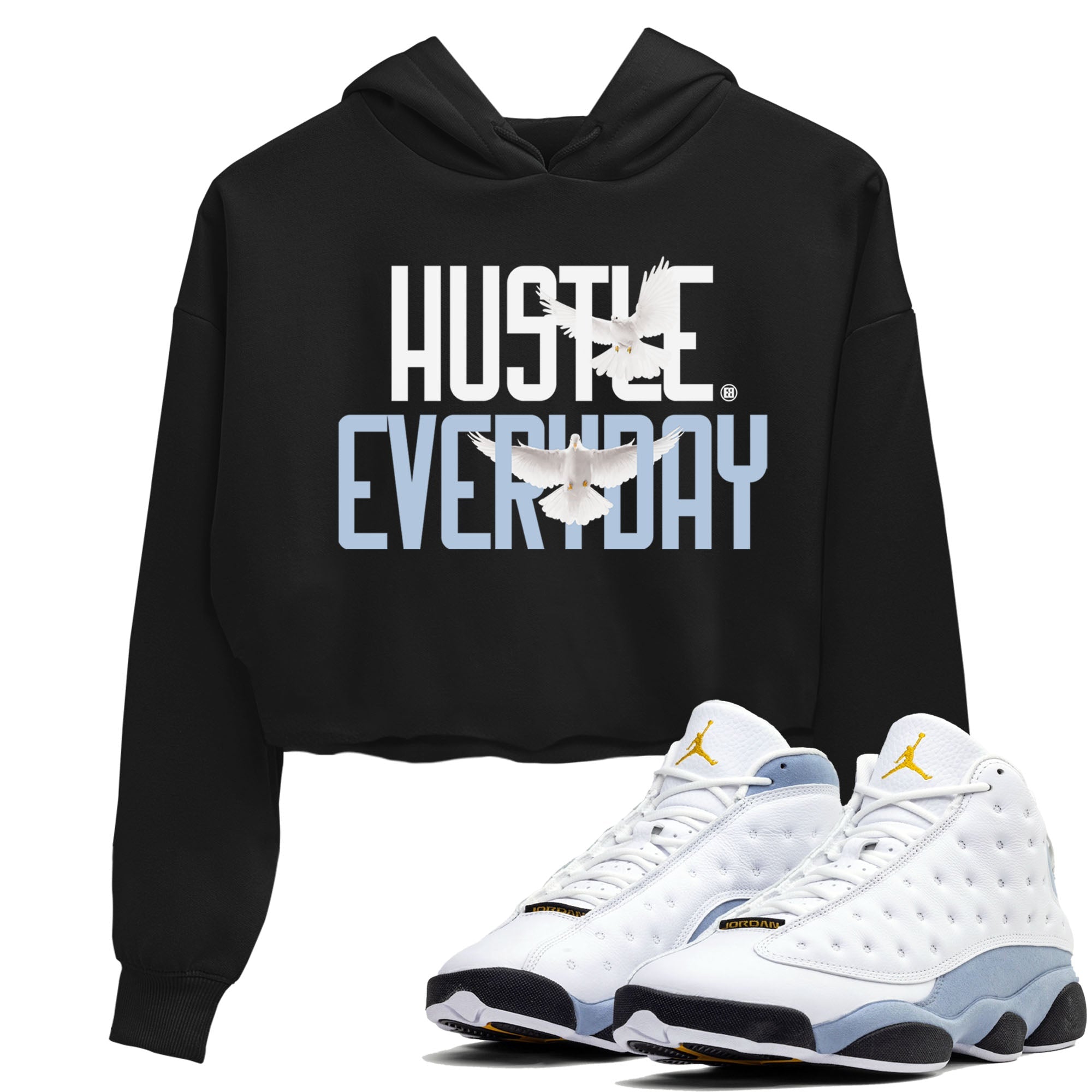 13s Blue Grey shirt to match jordans Daily Hustle sneaker tees Air Jordan 13 Blue Grey Drip Gear Zone Black 1 crop length shirt