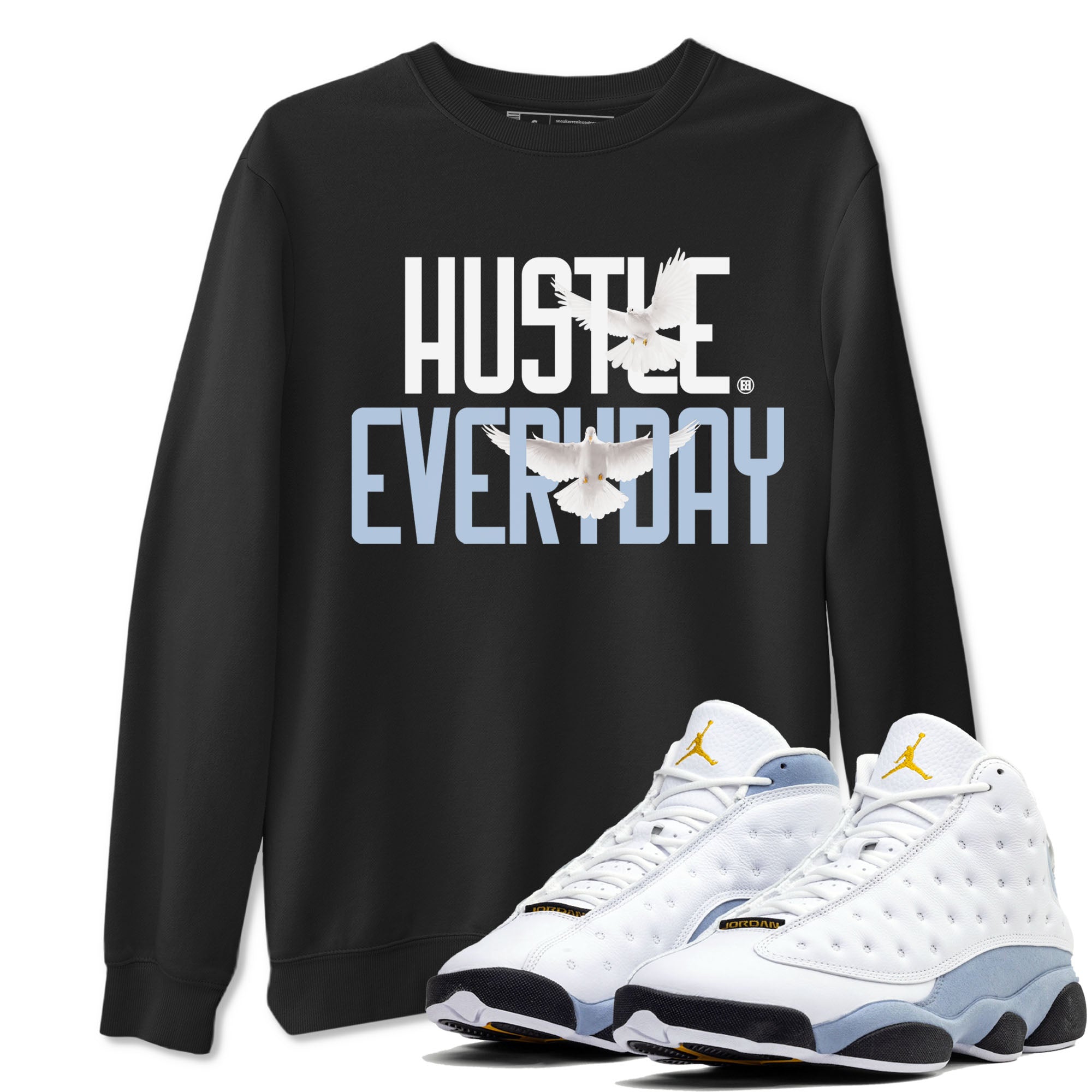 13s Blue Grey shirt to match jordans Daily Hustle sneaker tees Air Jordan 13 Blue Grey Drip Gear Zone unisex cotton Black 1 crew neck shirt