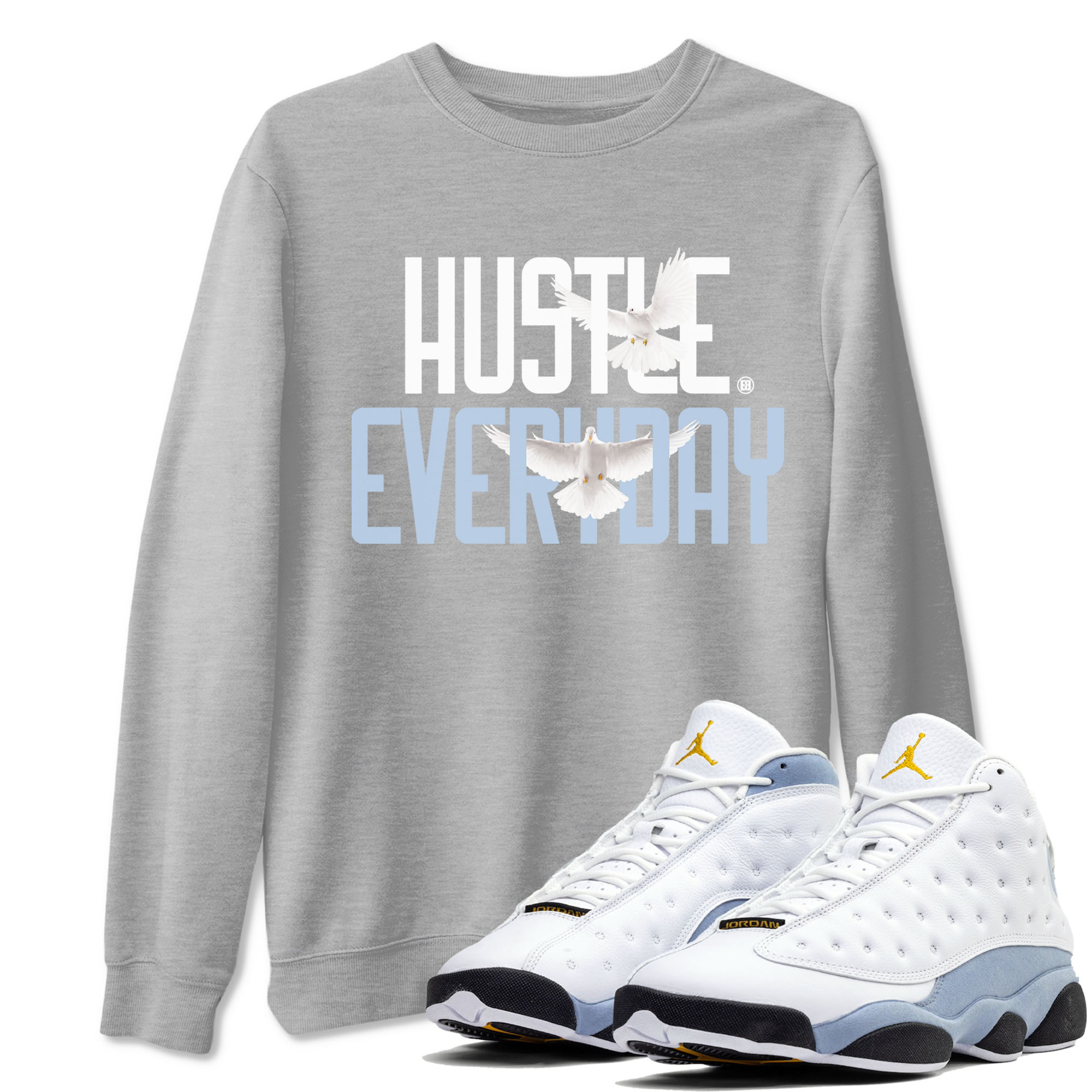 13s Blue Grey shirt to match jordans Daily Hustle sneaker tees Air Jordan 13 Blue Grey Drip Gear Zone unisex cotton Heather Grey 1 crew neck shirt