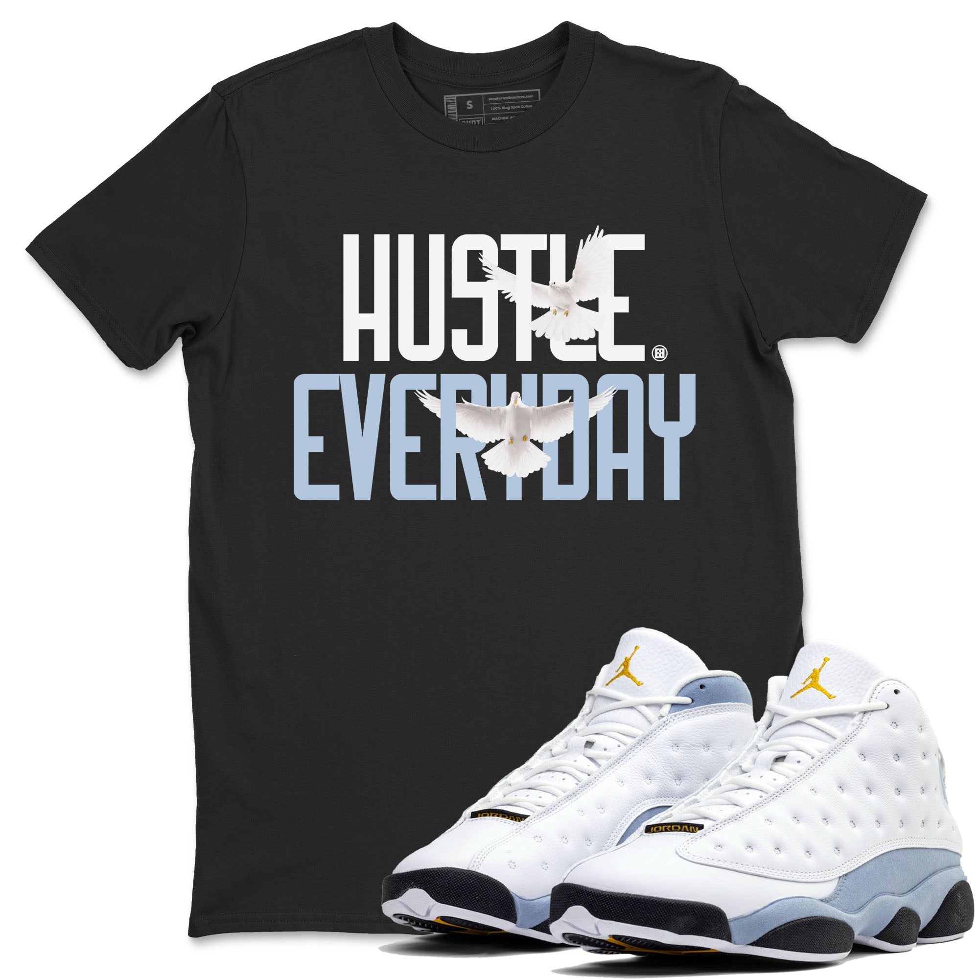 13s Blue Grey shirt to match jordans Daily Hustle sneaker tees Air Jordan 13 Blue Grey Drip Gear Zone unisex cotton Black 1 crew neck shirt