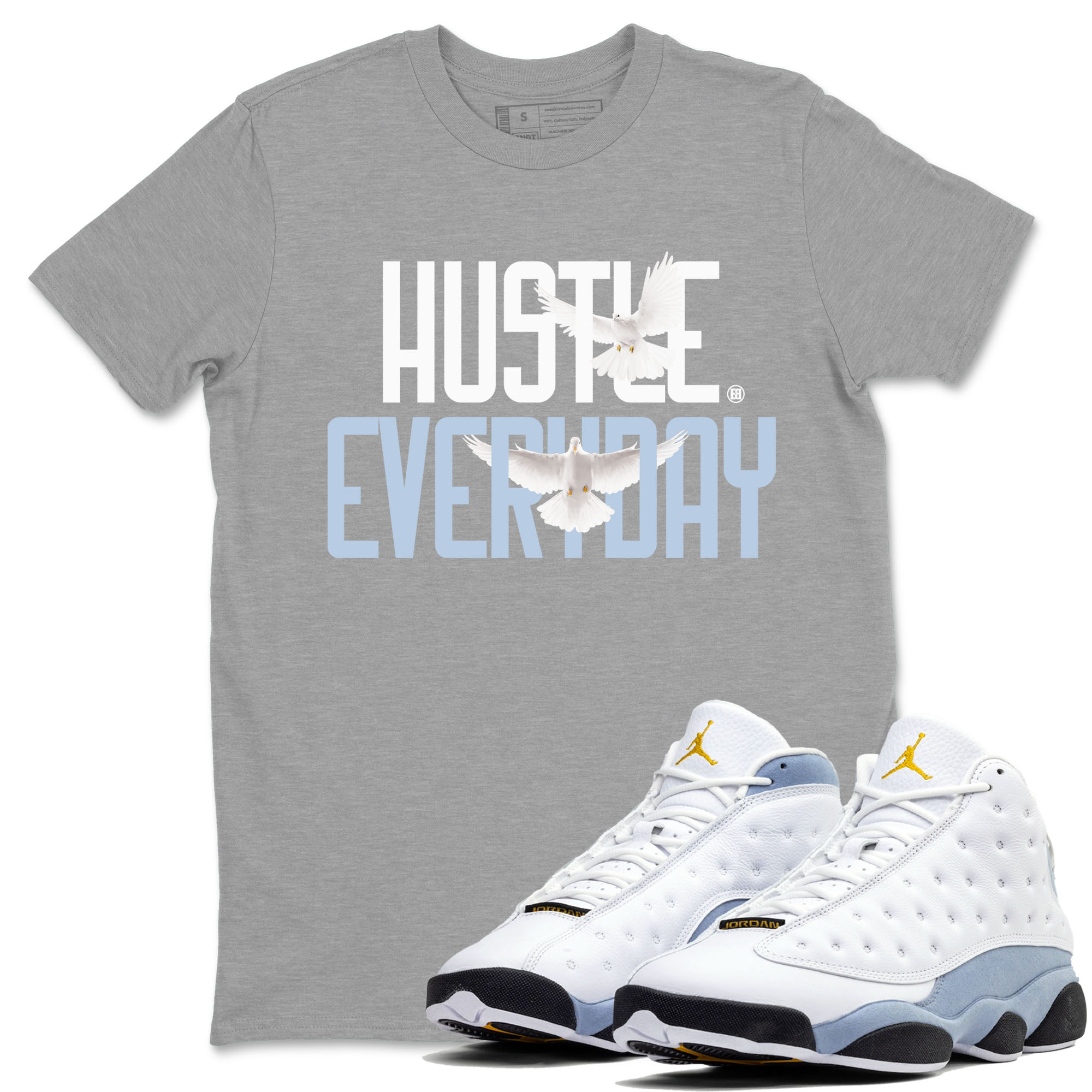 13s Blue Grey shirt to match jordans Daily Hustle sneaker tees Air Jordan 13 Blue Grey Drip Gear Zone unisex cotton Heather Grey 1 crew neck shirt