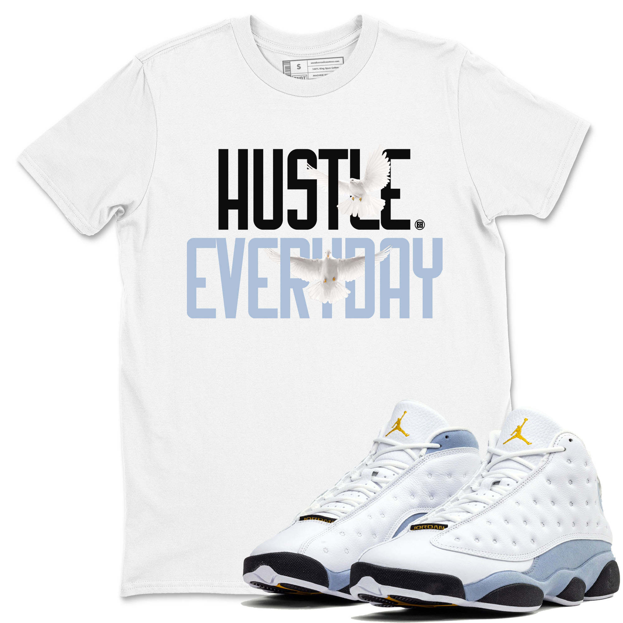 13s Blue Grey shirt to match jordans Daily Hustle sneaker tees Air Jordan 13 Blue Grey Drip Gear Zone unisex cotton White 1 crew neck shirt