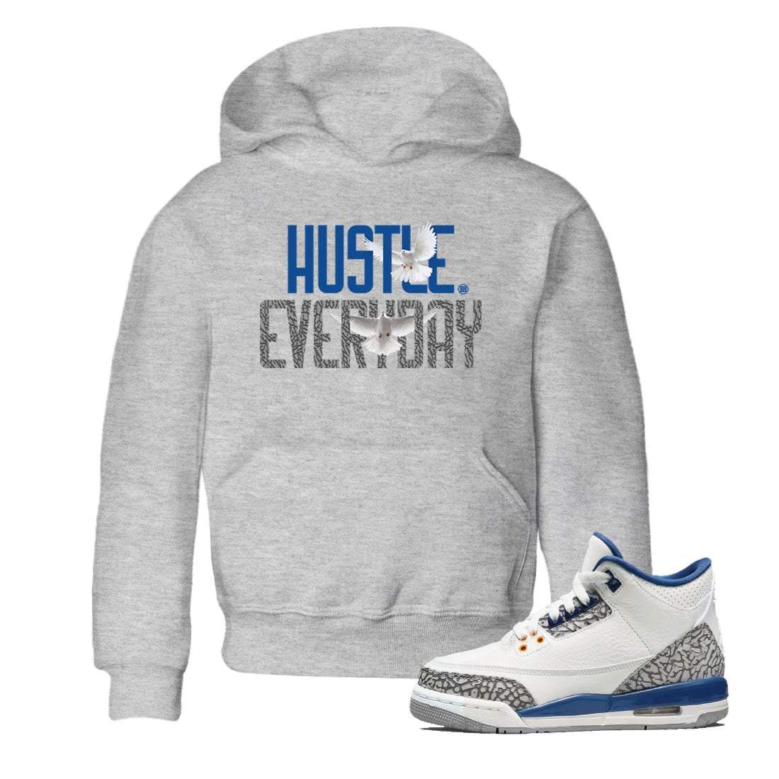 Air Jordan 3 Wizards Sneaker Match Tees Daily Hustle Shirts Air Jordan 3 Wizards Shirts Kids Shirts Heather Grey 1