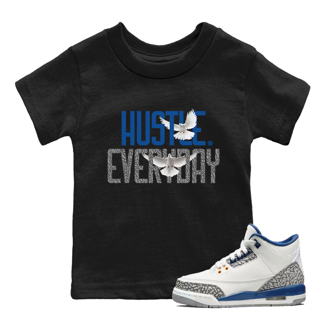 Air Jordan 3 Wizards Sneaker Match Tees Daily Hustle Shirts Air Jordan 3 Wizards Shirts Kids Shirts Black 1