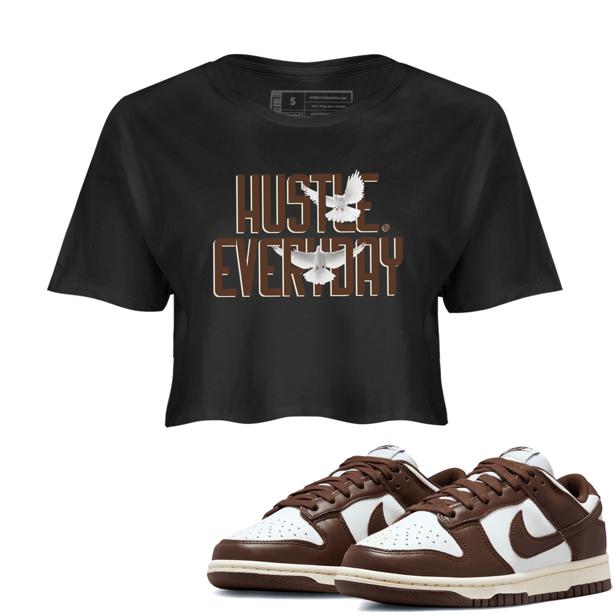 Dunk Low WMNS Cacao Wow sneaker sneaker shirt to match jordans Daily Hustle sneaker match tees Dunk Cacao Wow Drip Gear Zone Black 1 Crop T-Shirt