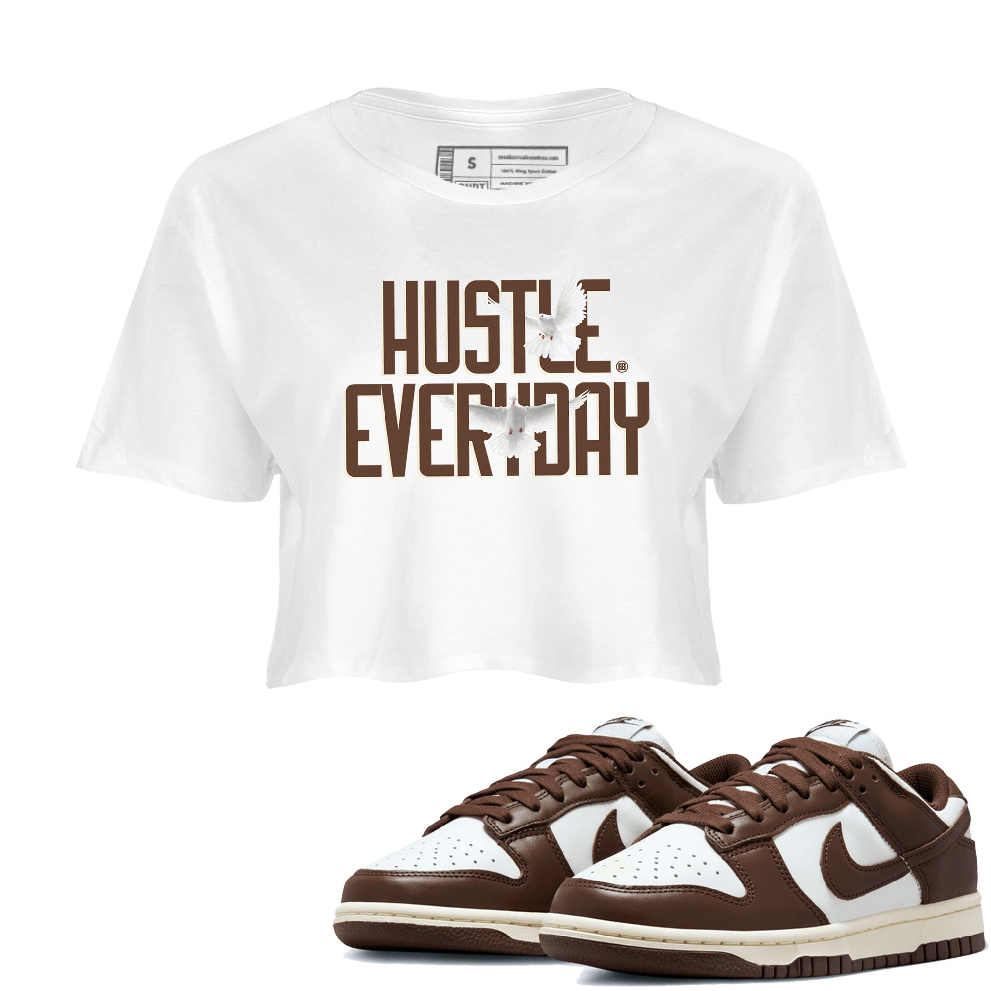 Dunk Low WMNS Cacao Wow sneaker sneaker shirt to match jordans Daily Hustle sneaker match tees Dunk Cacao Wow Drip Gear Zone White 1 Crop T-Shirt