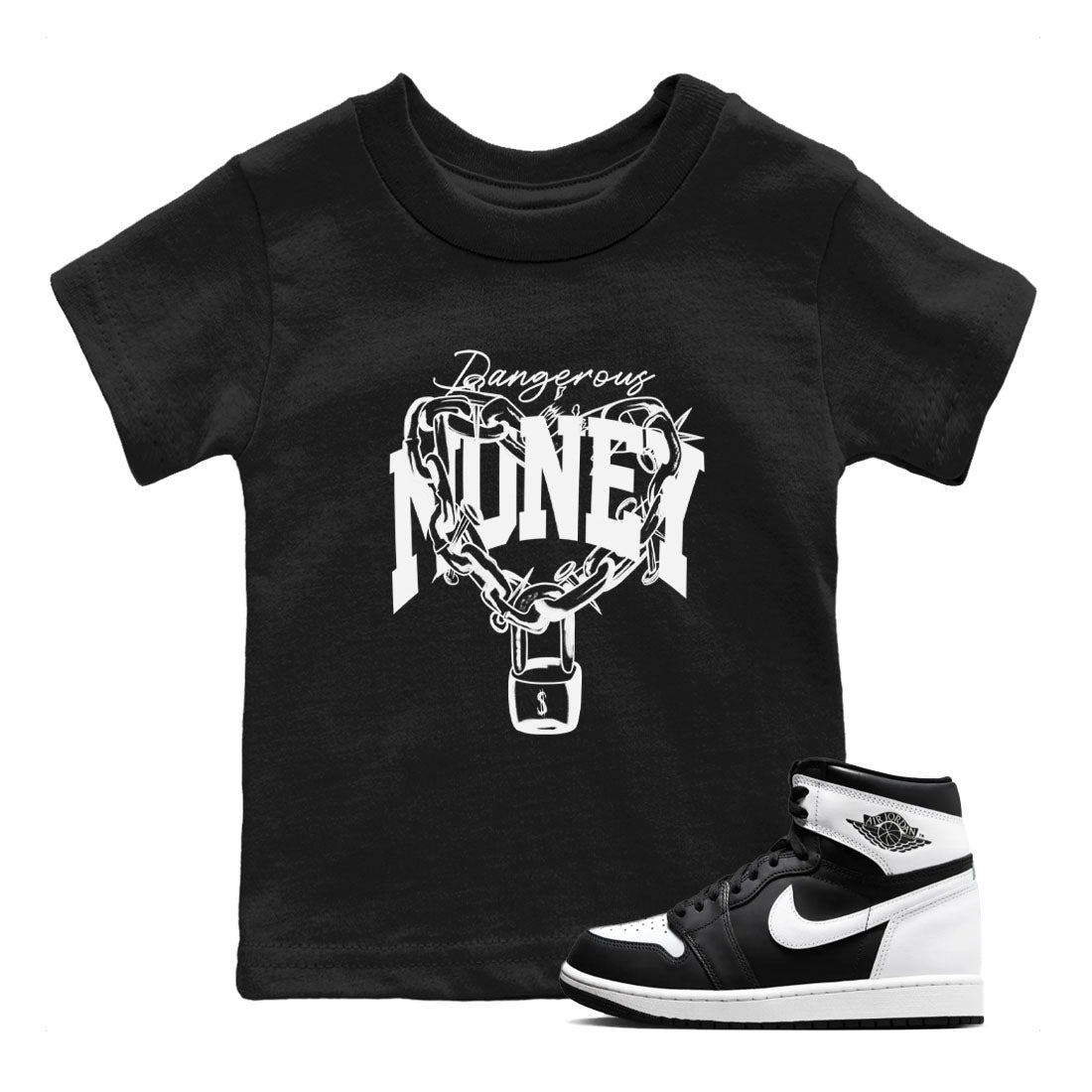 Air Jordan 1 panda shirt to match jordans Dangerous Money sneaker tees 1s Black White Drip Gear Zone Streetwear baby toddler Black 1 cotton Shirt