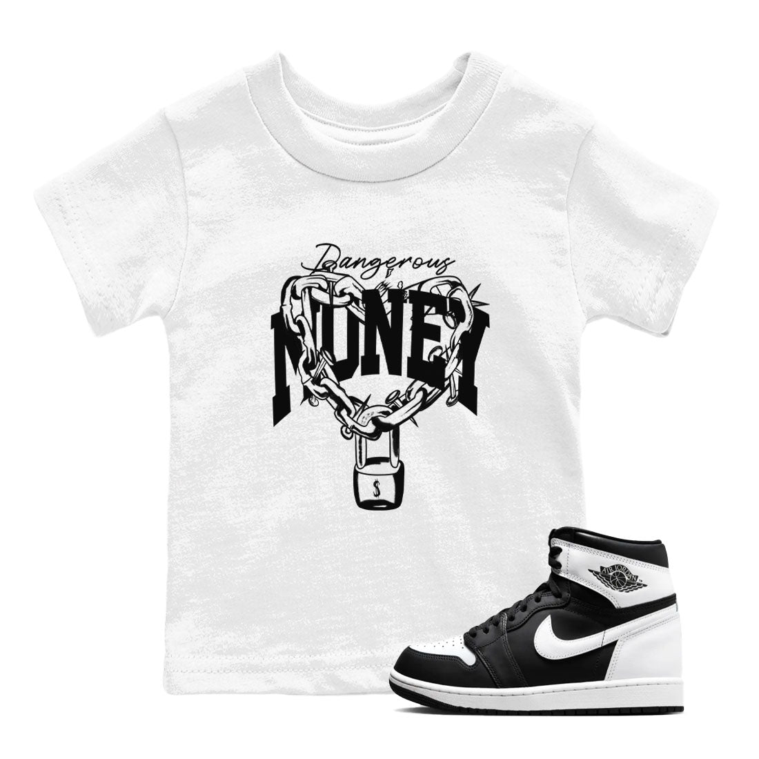 Air Jordan 1 panda shirt to match jordans Dangerous Money sneaker tees 1s Black White Drip Gear Zone Streetwear baby toddler White 1 cotton Shirt