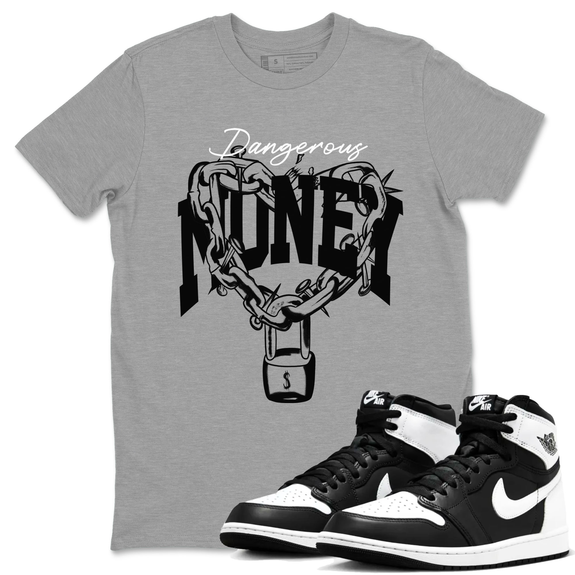 Air Jordan 1 panda shirt to match jordans Dangerous Money sneaker tees 1s Black White Drip Gear Zone Streetwear unisex cotton Heather Grey 1 crew neck shirt