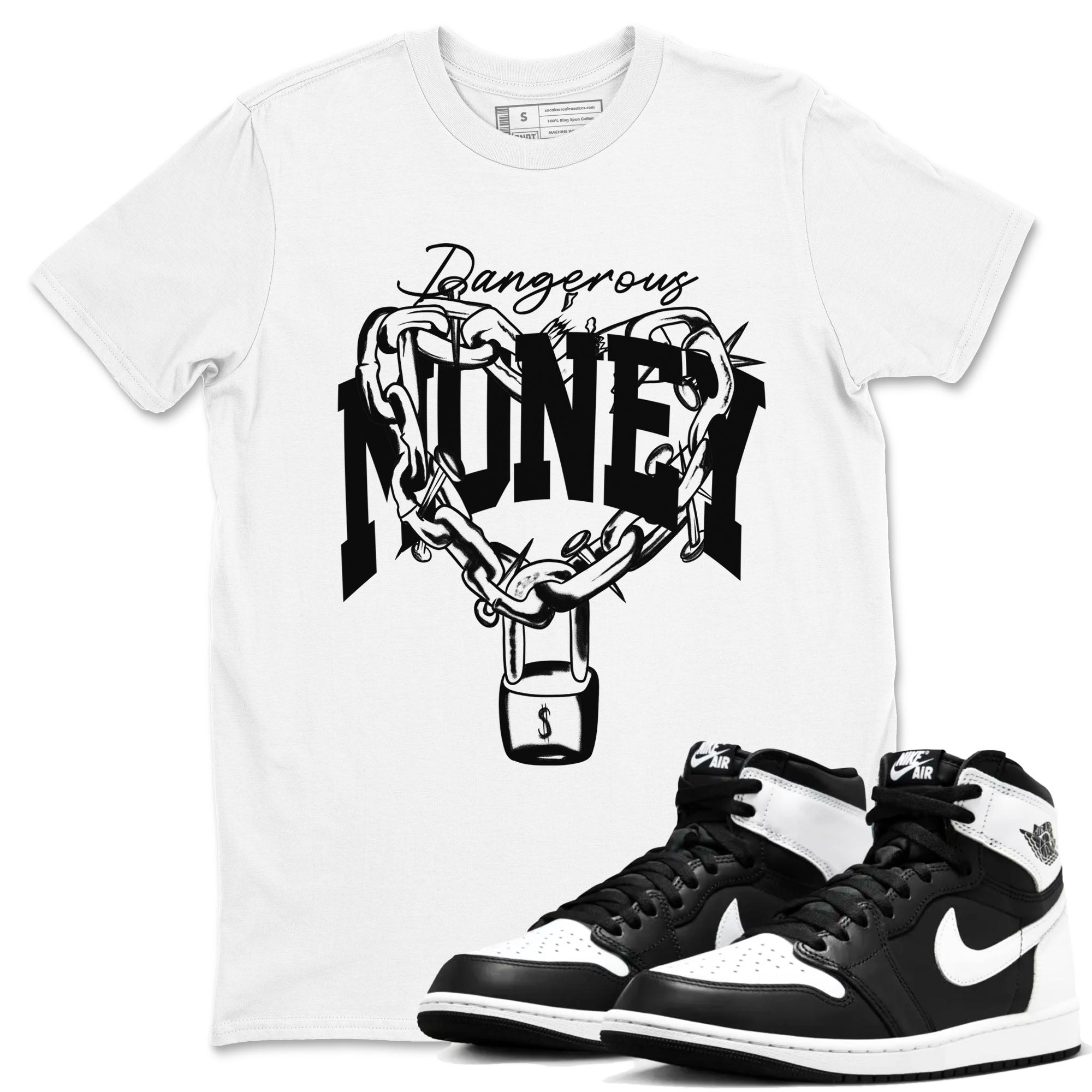 Air Jordan 1 panda shirt to match jordans Dangerous Money sneaker tees 1s Black White Drip Gear Zone Streetwear unisex cotton White 1 crew neck shirt