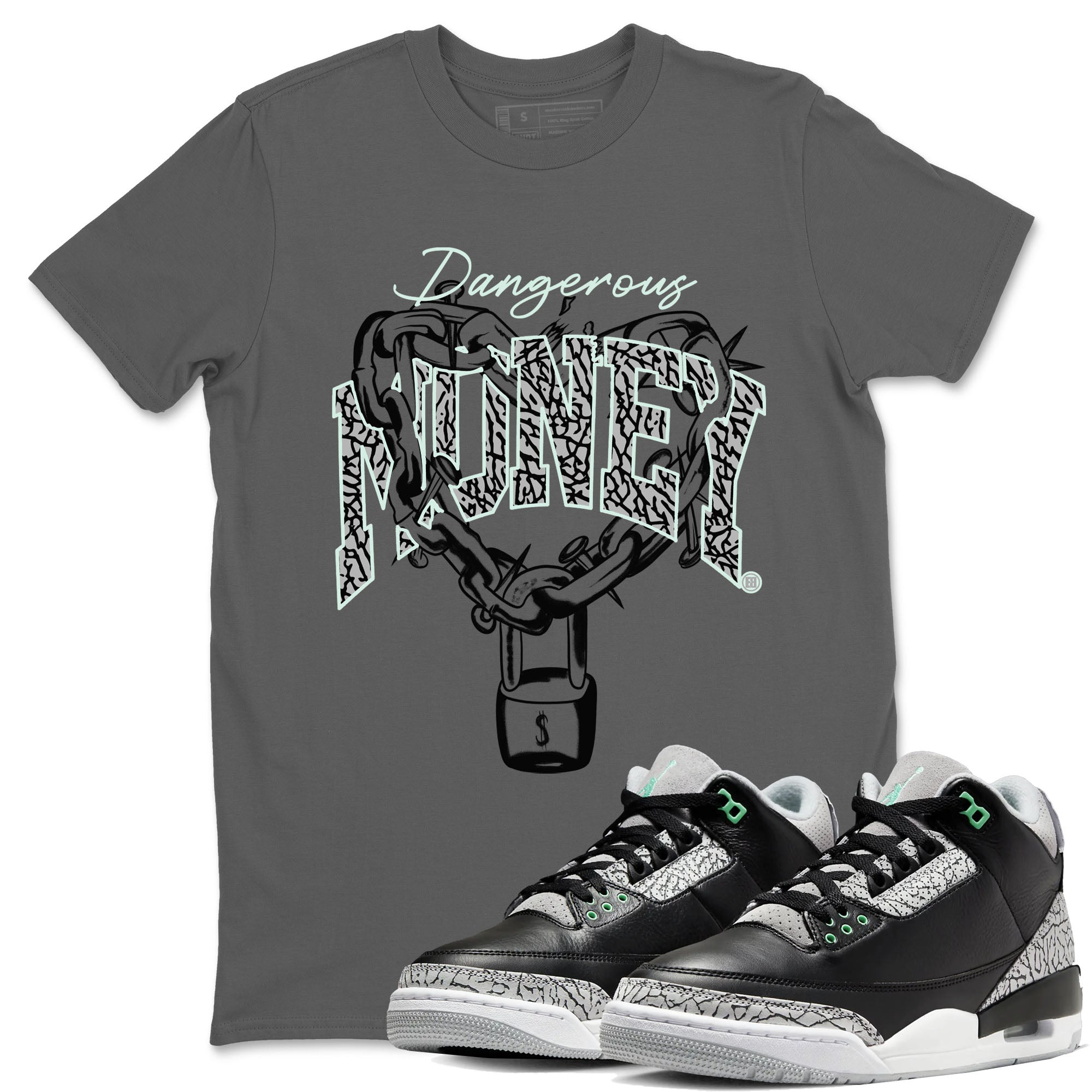 3s Green Glow shirt to match jordans Dangerous Money sneaker tees Air Jordan 3 Retro Green Glow Drip Gear Zone unisex cotton Cool Grey 1 crew neck shirt