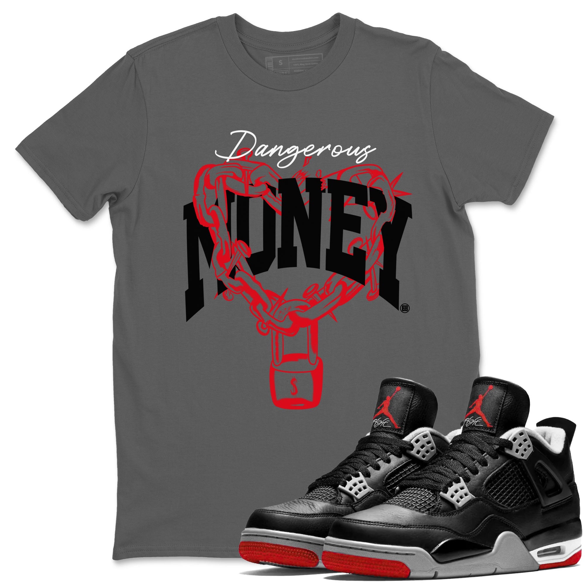 4s Bred Reimagined shirt to match jordans Dangerous Money sneaker tees Air Jordan 4 Bred Reimagined Drip Gear Zone Streetwear unisex cotton Cool Grey 1 crew neck shirt