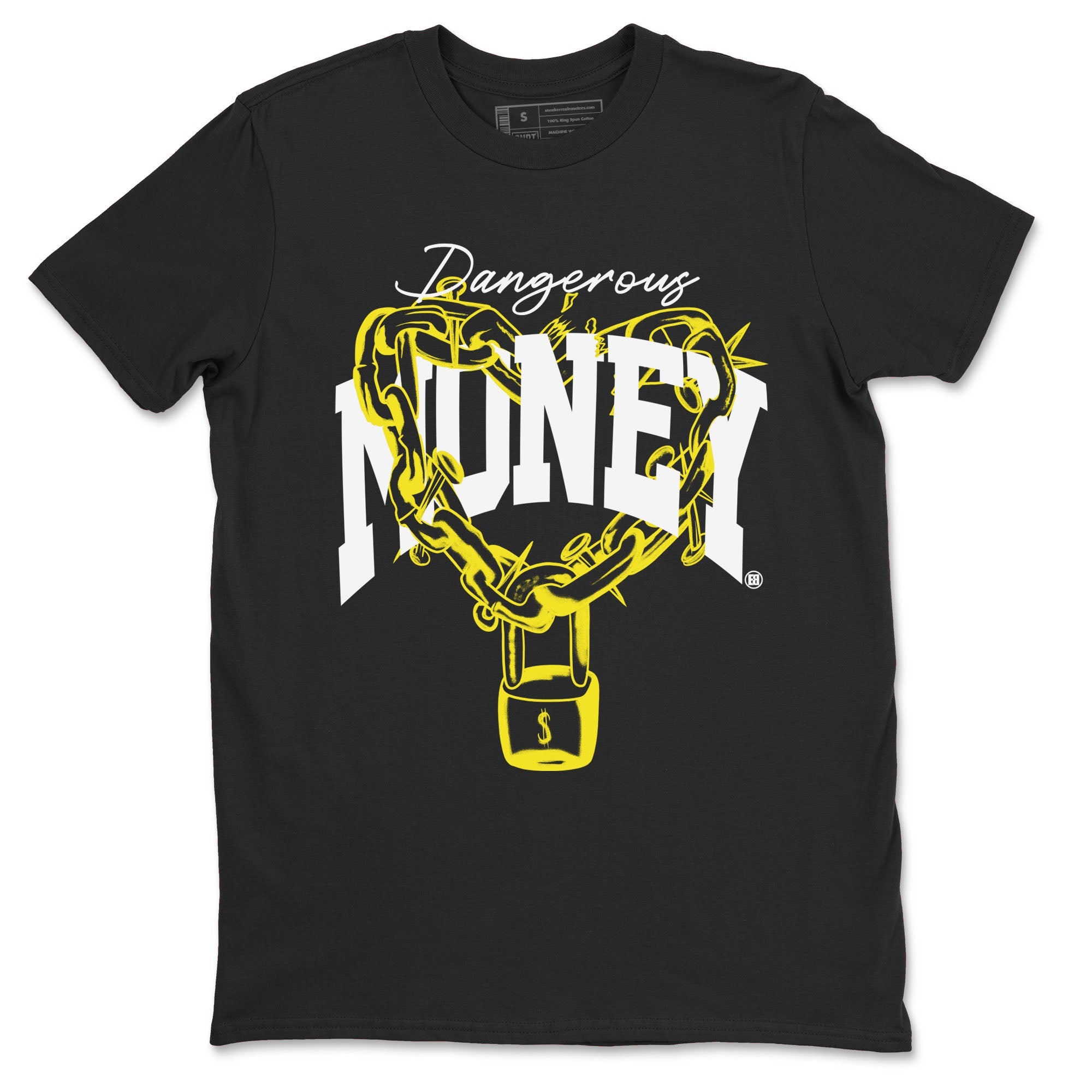 4s Vivid Sulfur shirt to match jordans Dangerous Money sneaker tees Air Jordan 4 Vivid Sulfur Drip Gear Zone unisex cotton Black 2 crew neck shirt