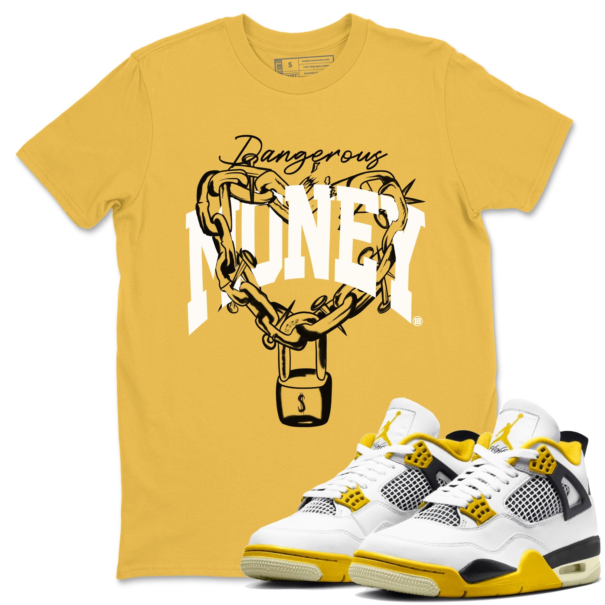 4s Vivid Sulfur shirt to match jordans Dangerous Money sneaker tees Air Jordan 4 Vivid Sulfur Drip Gear Zone unisex cotton Daisy 1 crew neck shirt