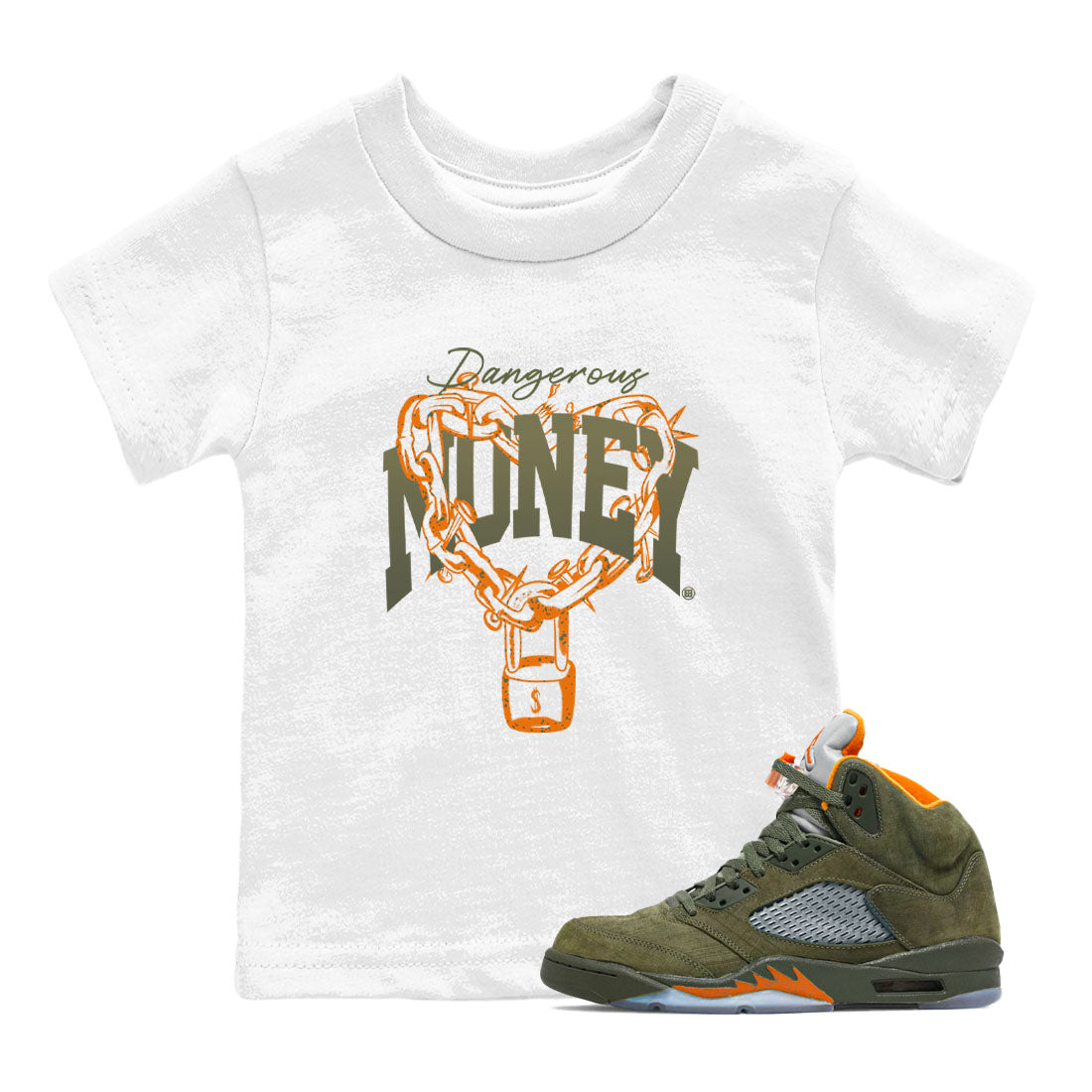 5s Olive shirt to match jordans Dangerous Money sneaker tees Air Jordan 5 Olive Drip Gear Zone Streetwear baby toddler White 1 cotton Shirt