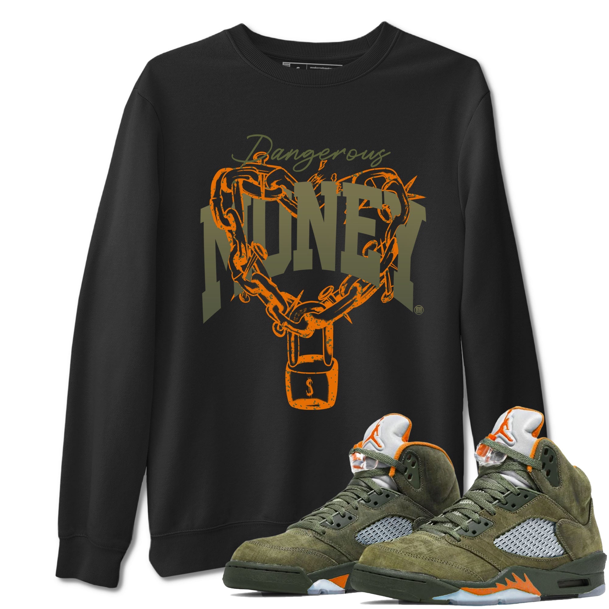 5s Olive shirt to match jordans Dangerous Money sneaker tees Air Jordan 5 Olive Drip Gear Zone Streetwear unisex cotton Black 1 crew neck shirt
