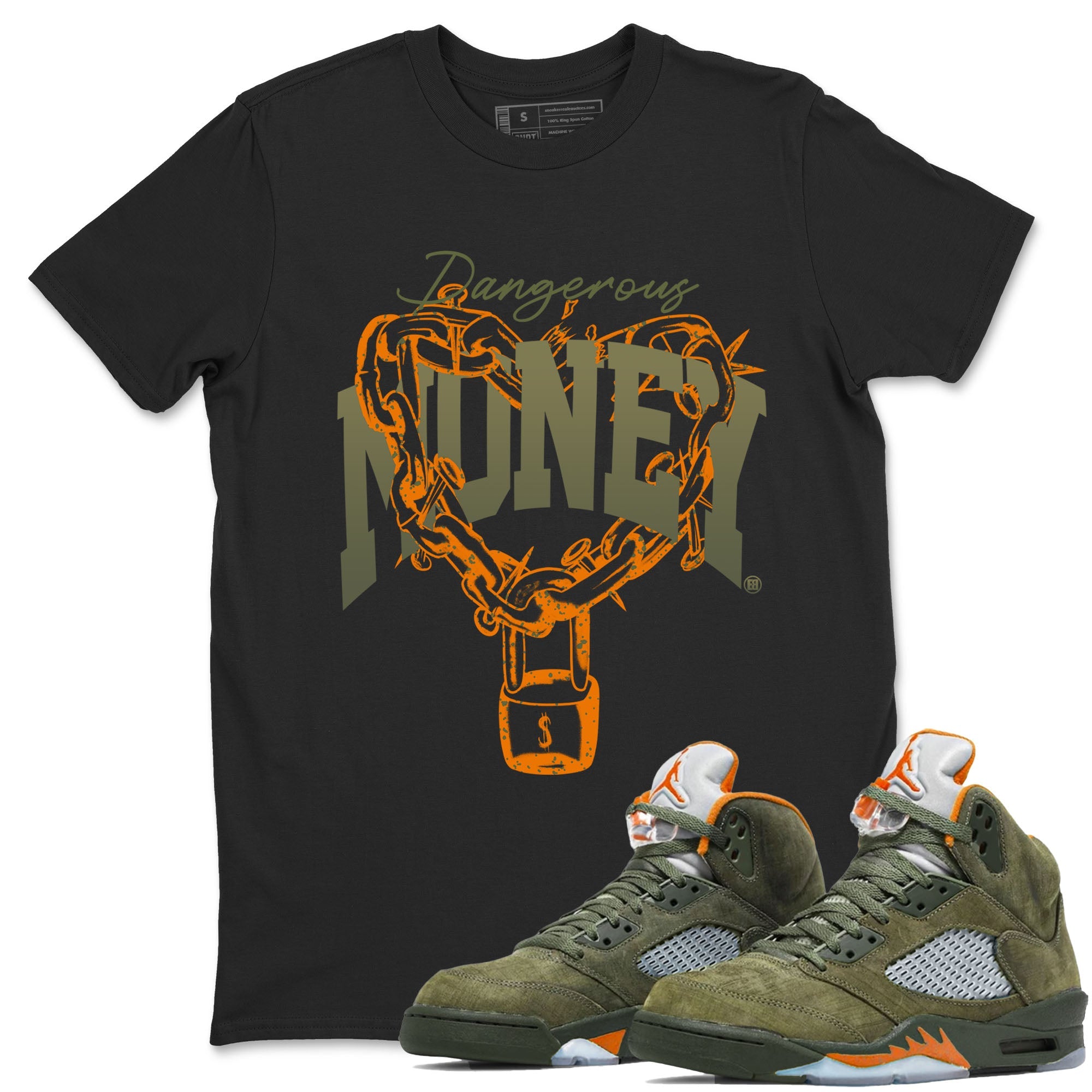 5s Olive shirt to match jordans Dangerous Money sneaker tees Air Jordan 5 Olive Drip Gear Zone Streetwear unisex cotton Black 1 crew neck shirt
