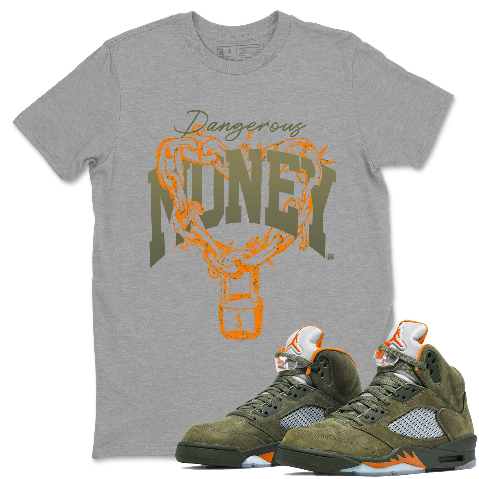 5s Olive shirt to match jordans Dangerous Money sneaker tees Air Jordan 5 Olive Drip Gear Zone Streetwear unisex cotton Heather Grey 1 crew neck shirt