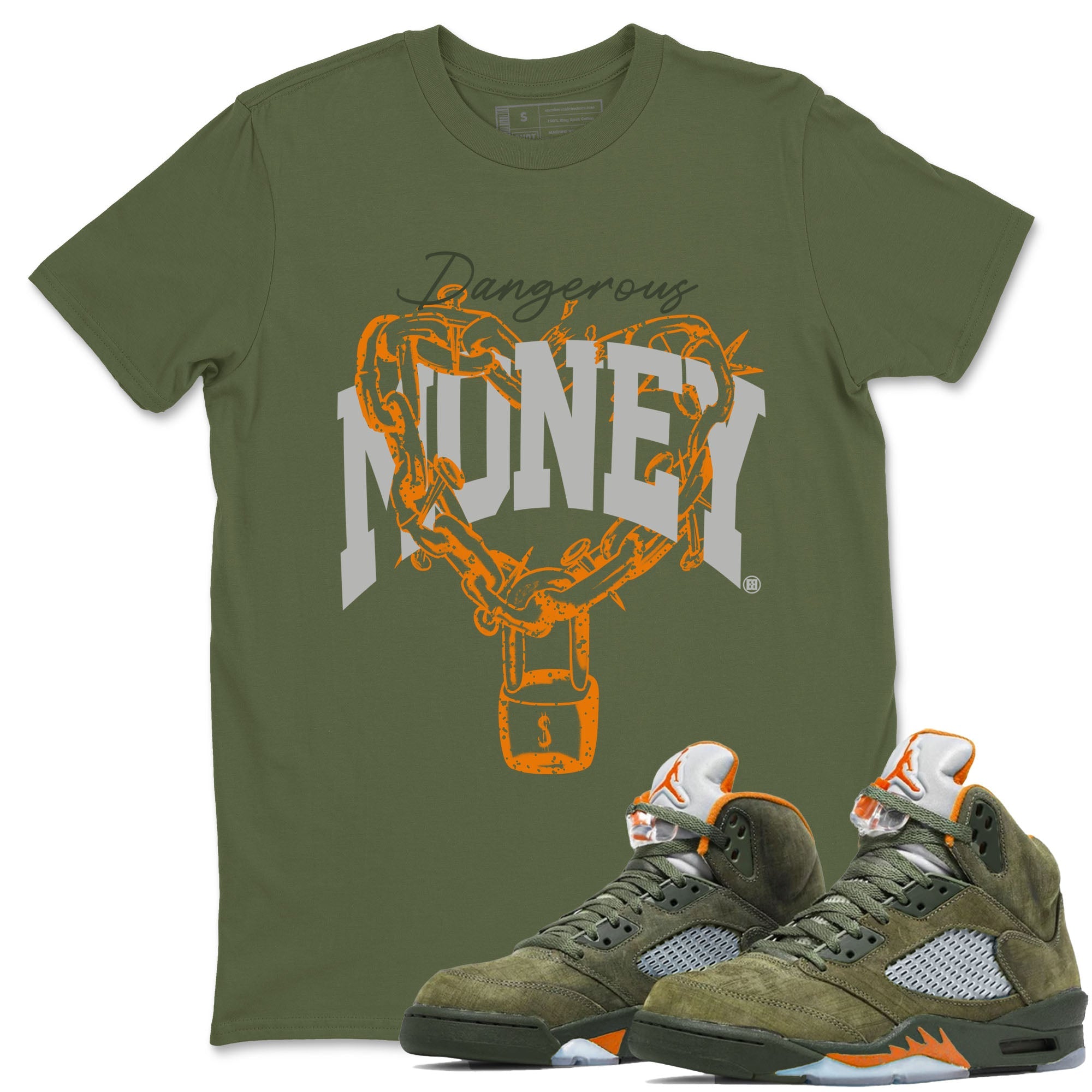 5s Olive shirt to match jordans Dangerous Money sneaker tees Air Jordan 5 Olive Drip Gear Zone Streetwear unisex cotton Military Green 1 crew neck shirt