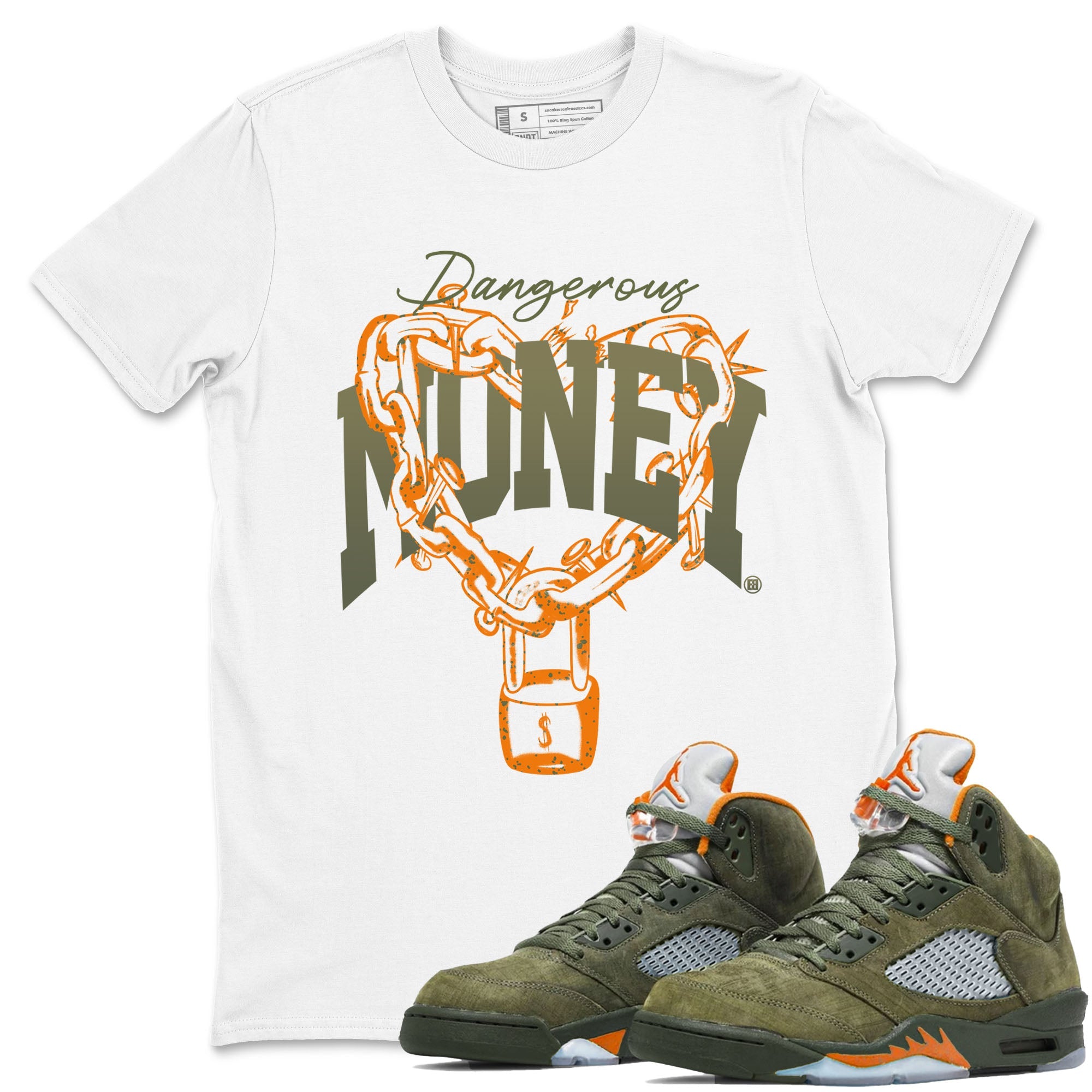 5s Olive shirt to match jordans Dangerous Money sneaker tees Air Jordan 5 Olive Drip Gear Zone Streetwear unisex cotton White 1 crew neck shirt