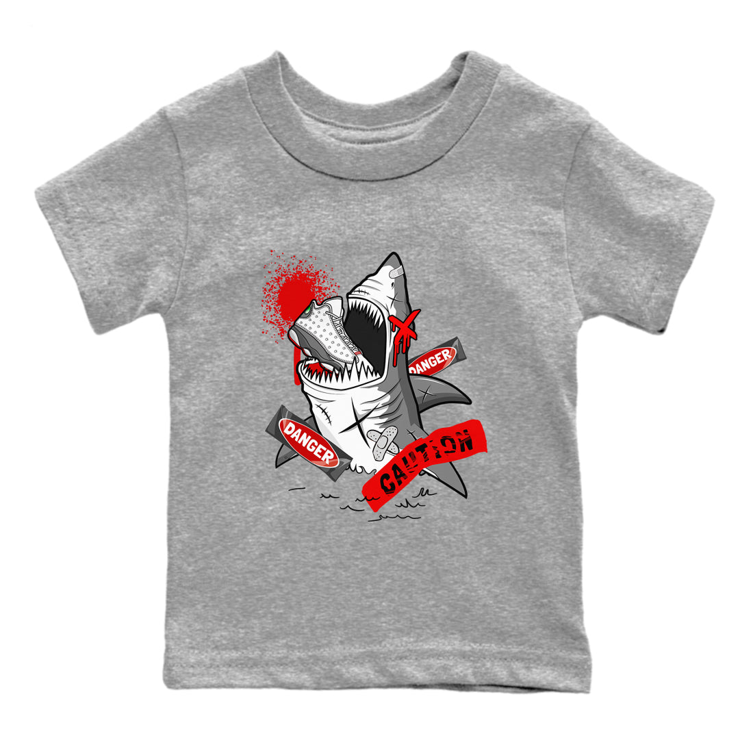 Wolf Grey 13 shirt to match jordans Dangerous Shark Streetwear Sneaker Shirt Air Jordan 13 Wolf Grey Drip Gear Zone Sneaker Matching Clothing Baby Toddler Heather Grey 2 T-Shirt